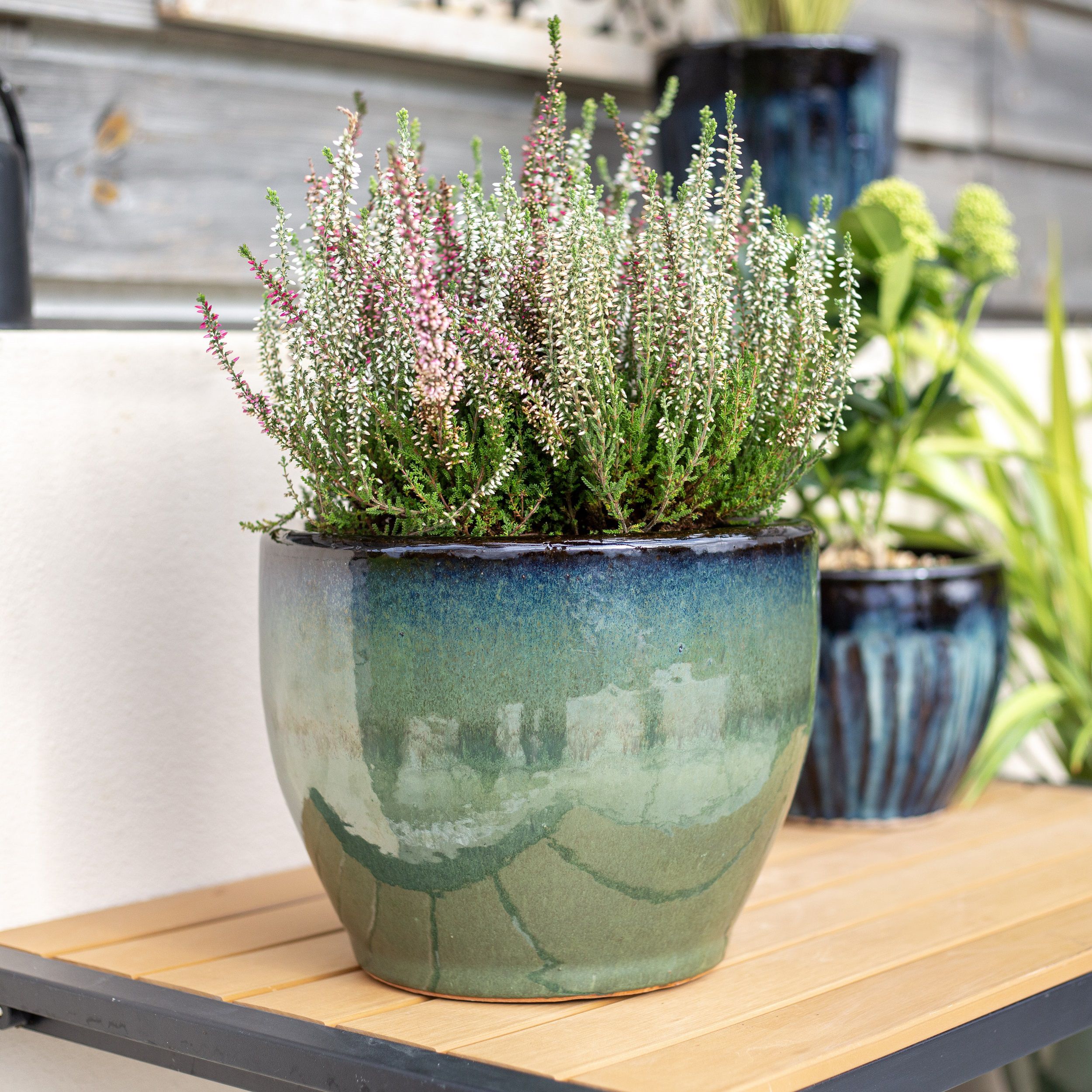 Aquaflora Green Terracotta Glazed Plant pot (H)23cm