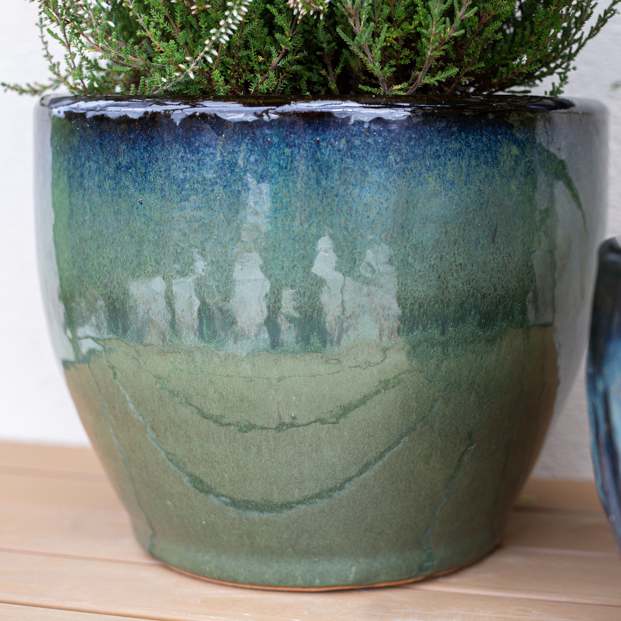 Aquaflora Green Terracotta Glazed Plant pot (H)23cm