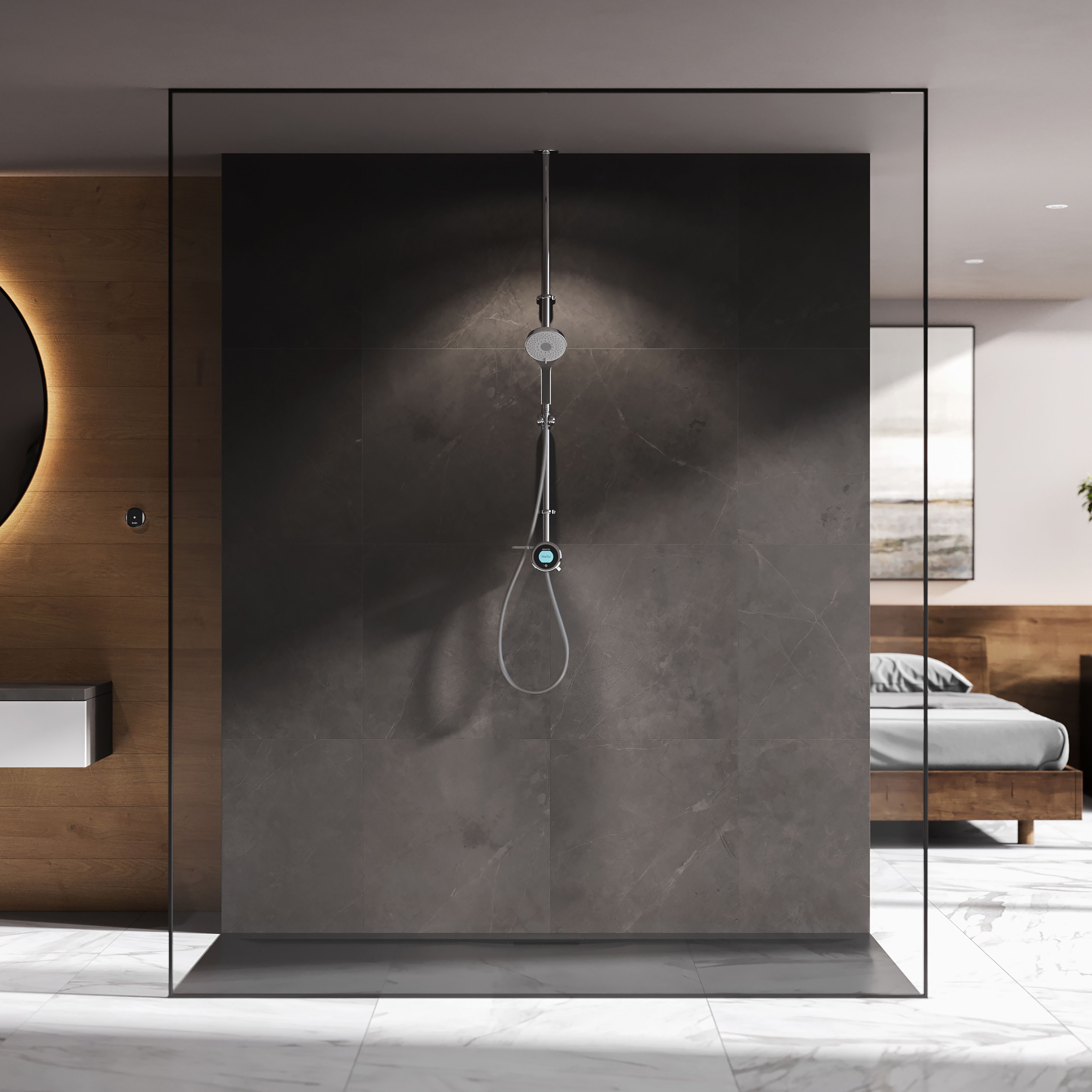 Aqualisa Optic Q Concealed valve Gravity-pumped Ceiling fed Smart Digital 3-spray pattern Shower with Adjustable head