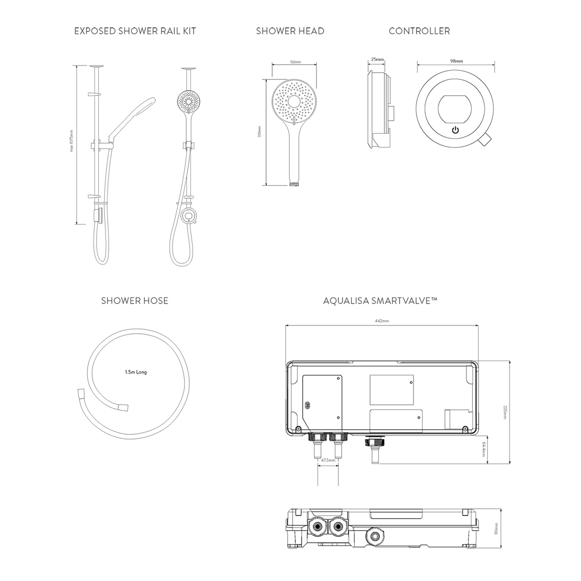 Aqualisa Optic Q Concealed valve Gravity-pumped Ceiling fed Smart Digital 3-spray pattern Shower with Adjustable head