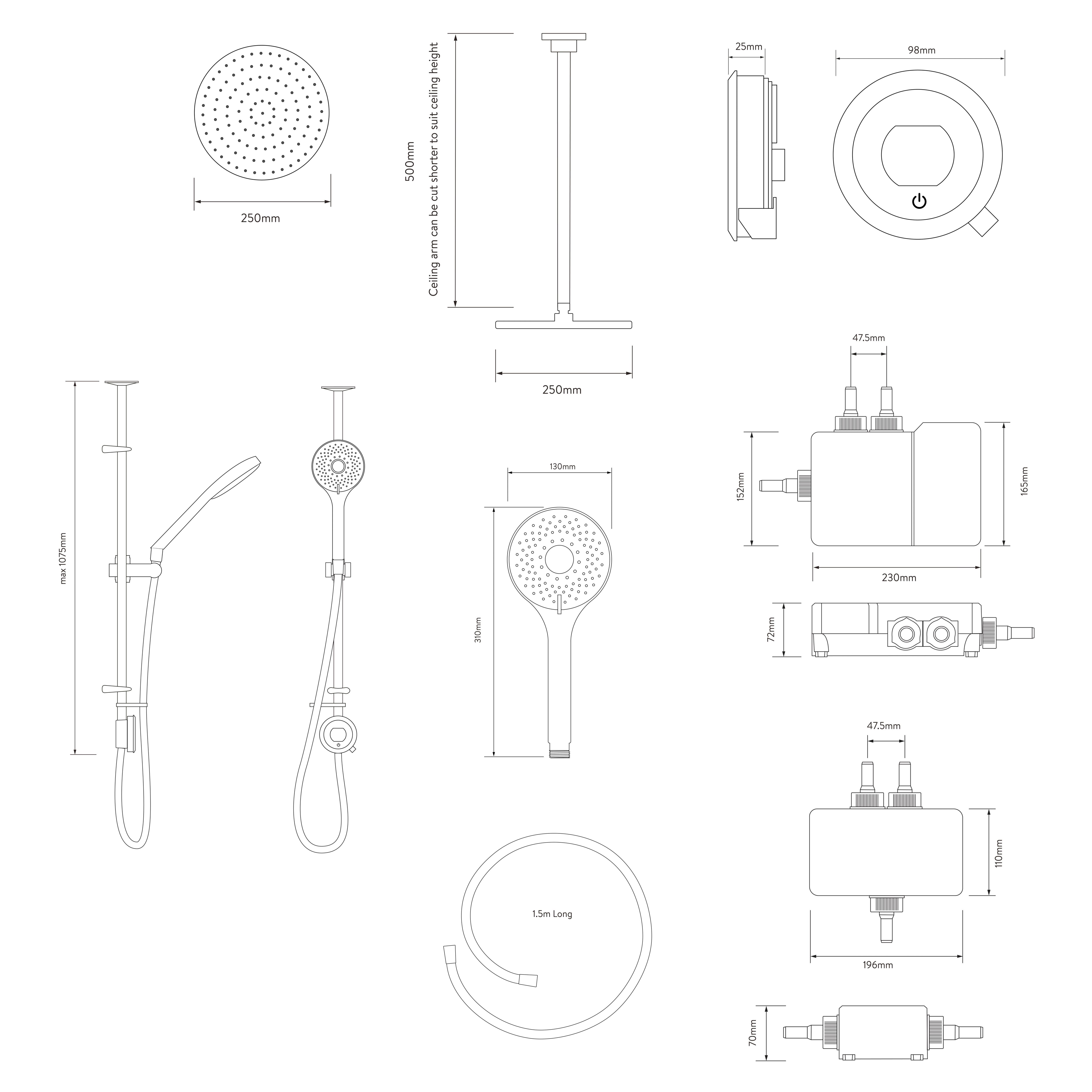 Aqualisa Optic Q Exposed valve HP/Combi Smart Digital mixer Shower with Adjustable & Ceiling-fixed head