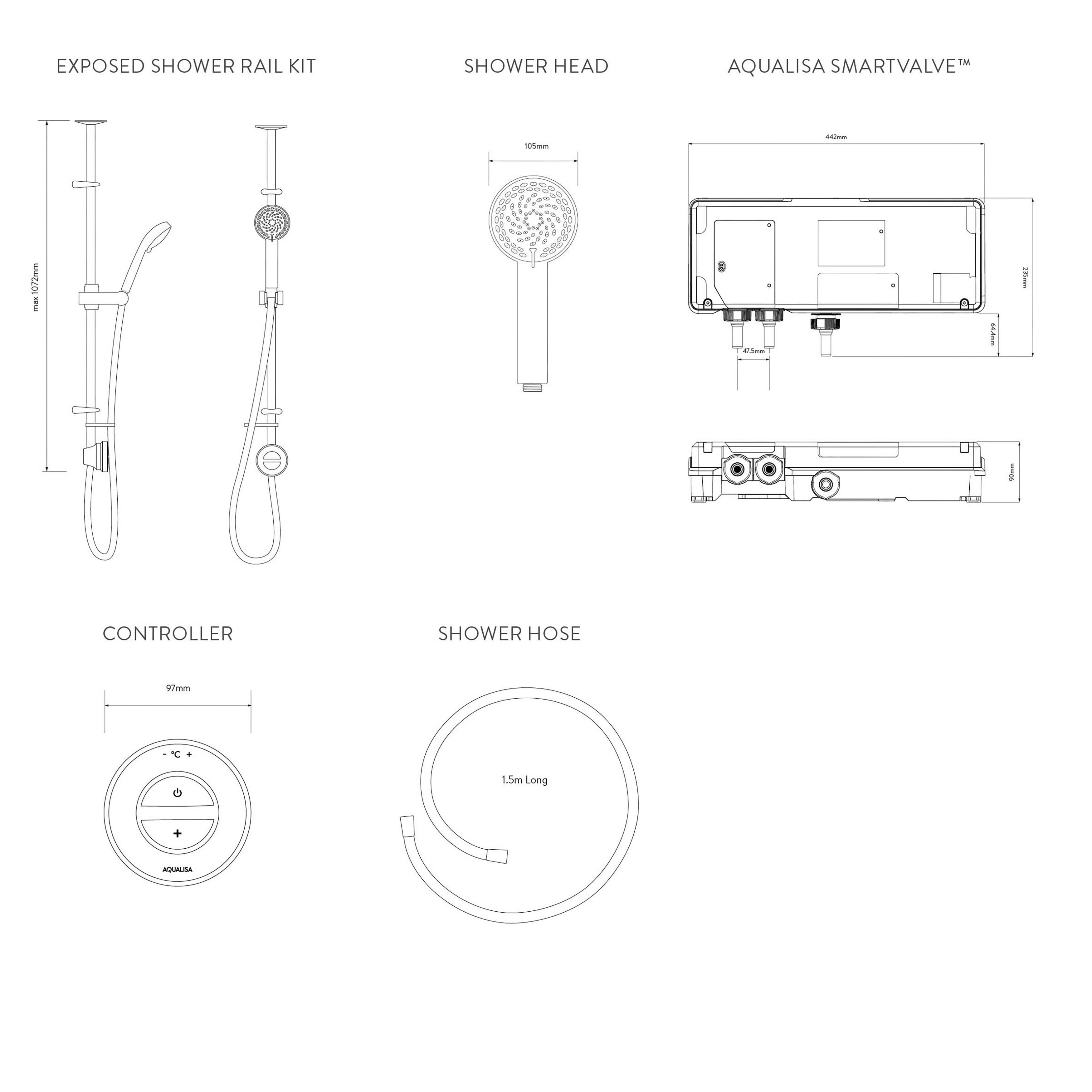 Aqualisa Smart Link Gravity-pumped Ceiling fed Smart Digital 4-spray pattern Shower with Adjustable head