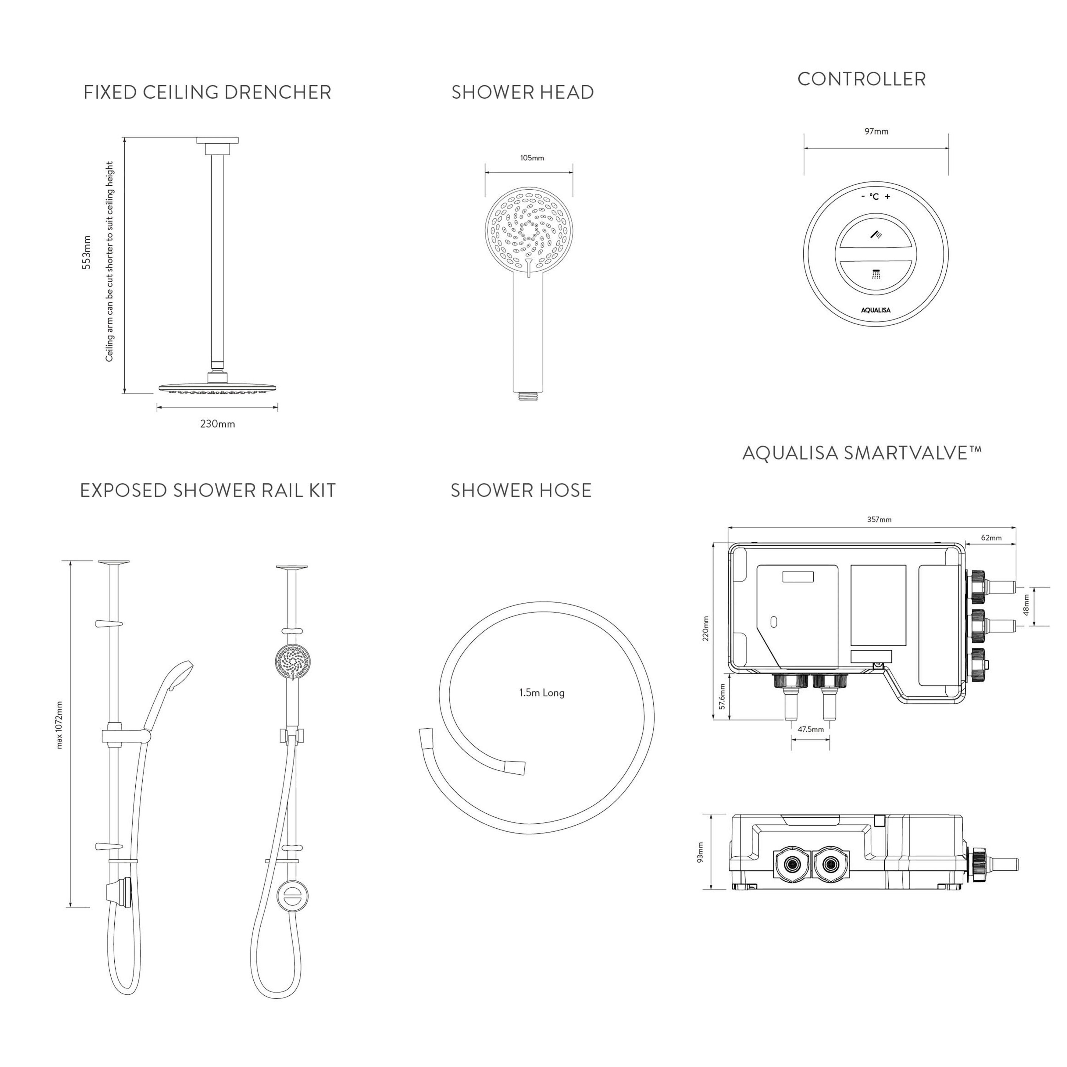 Aqualisa Smart Link HP/Combi Ceiling fed Smart Digital 4-spray pattern Shower with Adjustable head