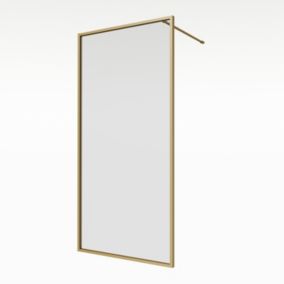Aqualux AQ PRO Brushed Brass Clear Single Wet room glass screen (H)200cm (W)120cm