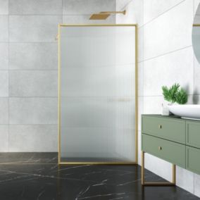 Aqualux AQ PRO Brushed Brass Fluted Single Wet room glass screen (H)200cm (W)80cm