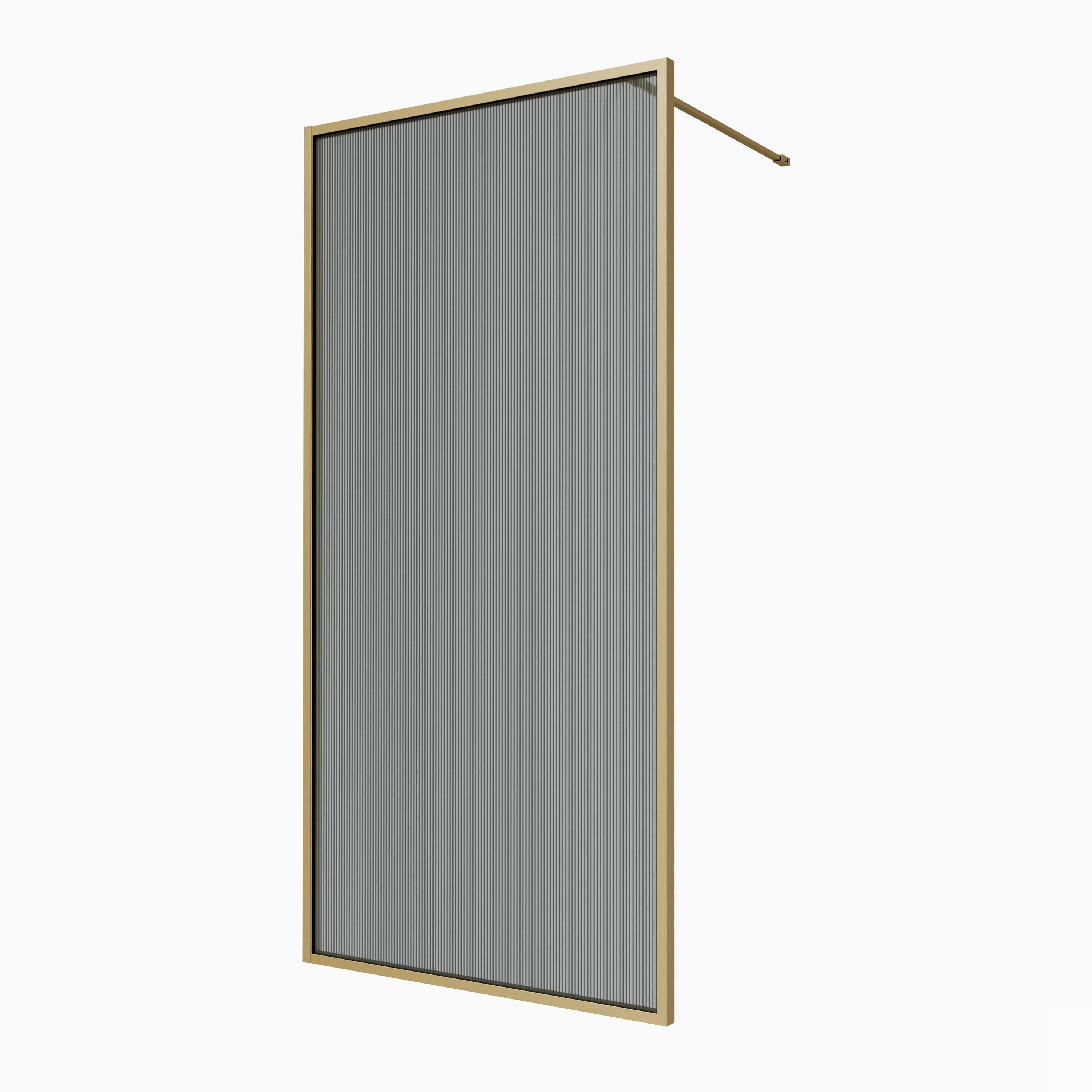 Aqualux AQ PRO Brushed Brass Fluted Single Wet room glass screen (H)200cm (W)90cm