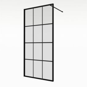 Aqualux AQ PRO Matt Black Crittall Single Wet room glass screen (H)200cm (W)100cm