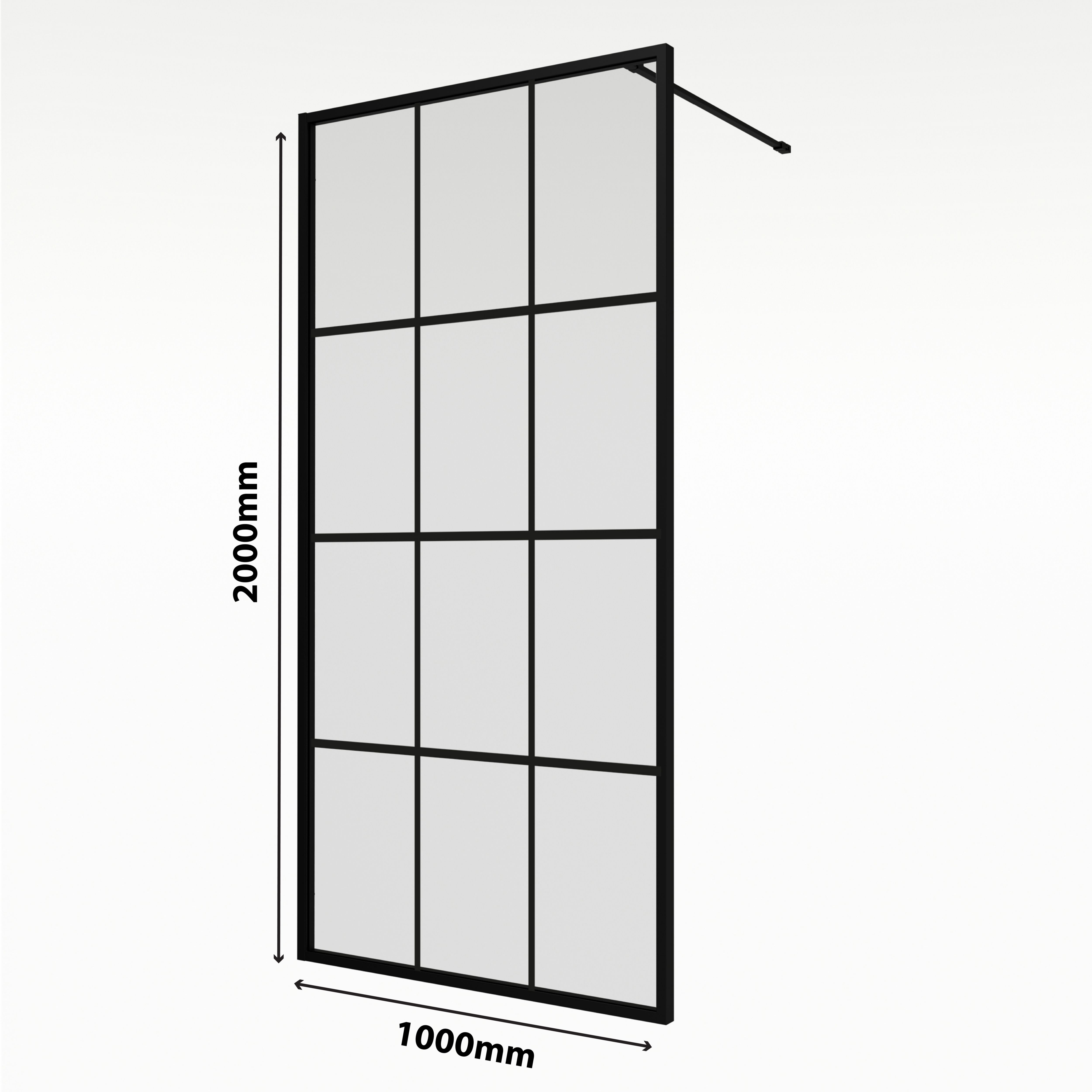 Aqualux AQ PRO Matt Black Crittall Single Wet room glass screen (H)200cm (W)100cm