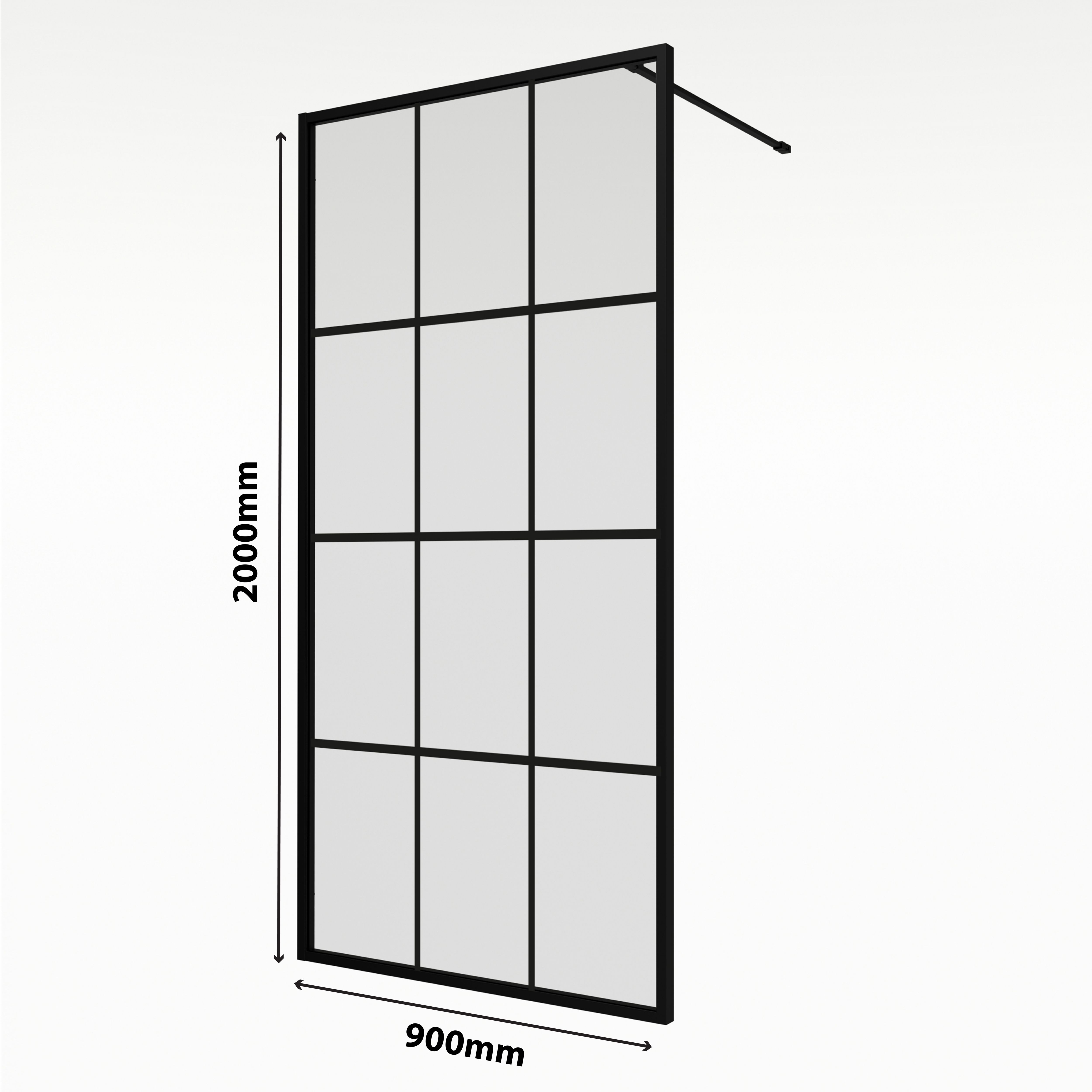 Aqualux AQ PRO Matt Black Crittall Single Wet room glass screen (H)200cm (W)90cm