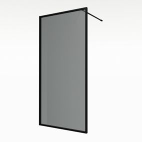 Aqualux AQ PRO Matt Black Fluted Single Wet room glass screen (H)200cm (W)80cm