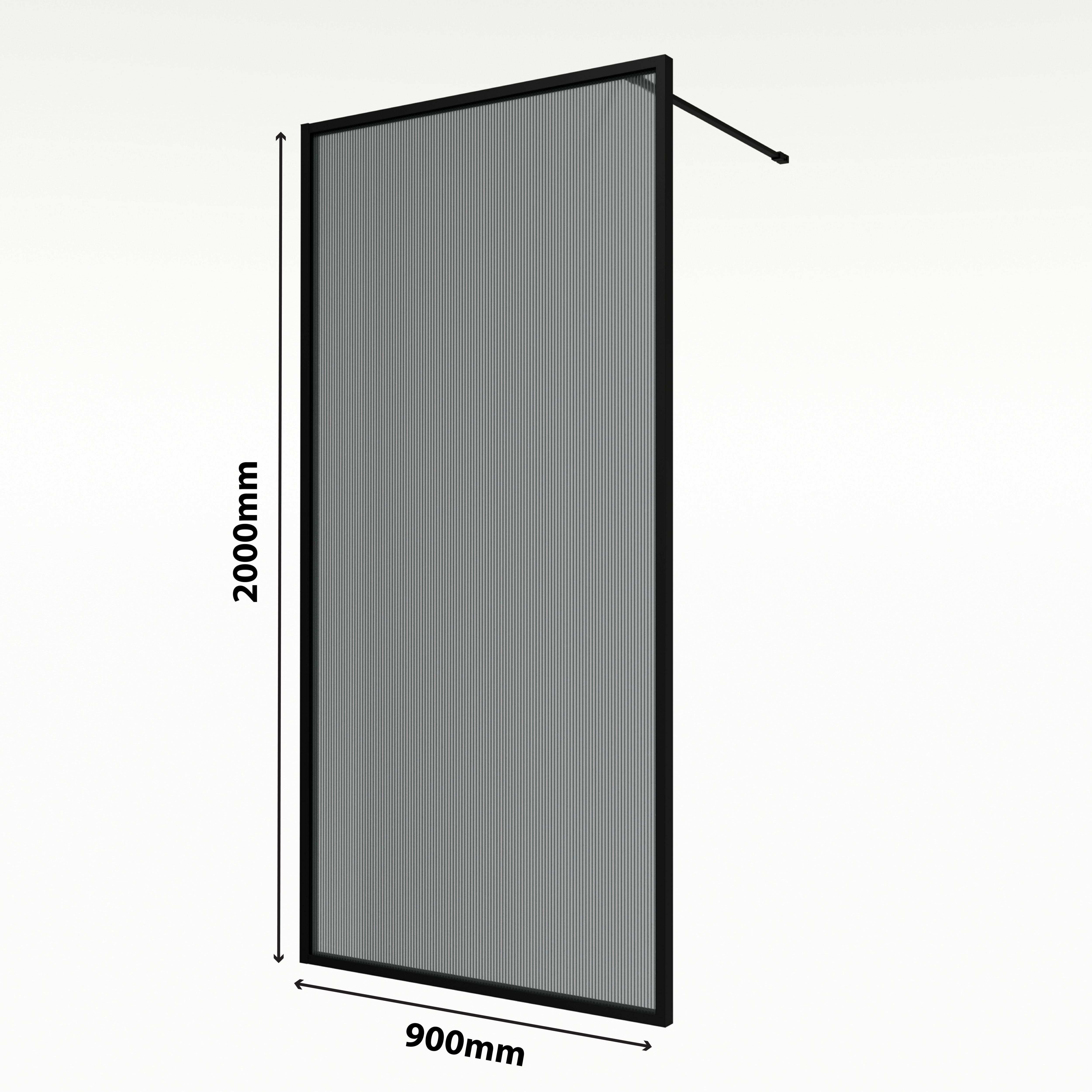Aqualux AQ PRO Matt Black Fluted Single Wet room glass screen (H)200cm (W)90cm