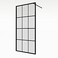 Aqualux AQ PRO Matt Black Single Wet room glass screen (H)200cm (W)100cm