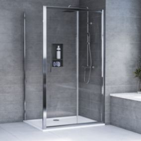 Aqualux Edge 6 Silver effect Left or right Rectangular Shower Enclosure & tray with Sliding door (H)193.5cm (W)120cm (D)76cm