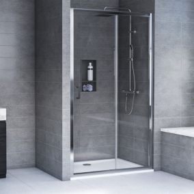 Aqualux Edge 6 Silver effect Left or right Rectangular Shower Enclosure & tray with Sliding door (H)193.5cm (W)120cm (D)80cm