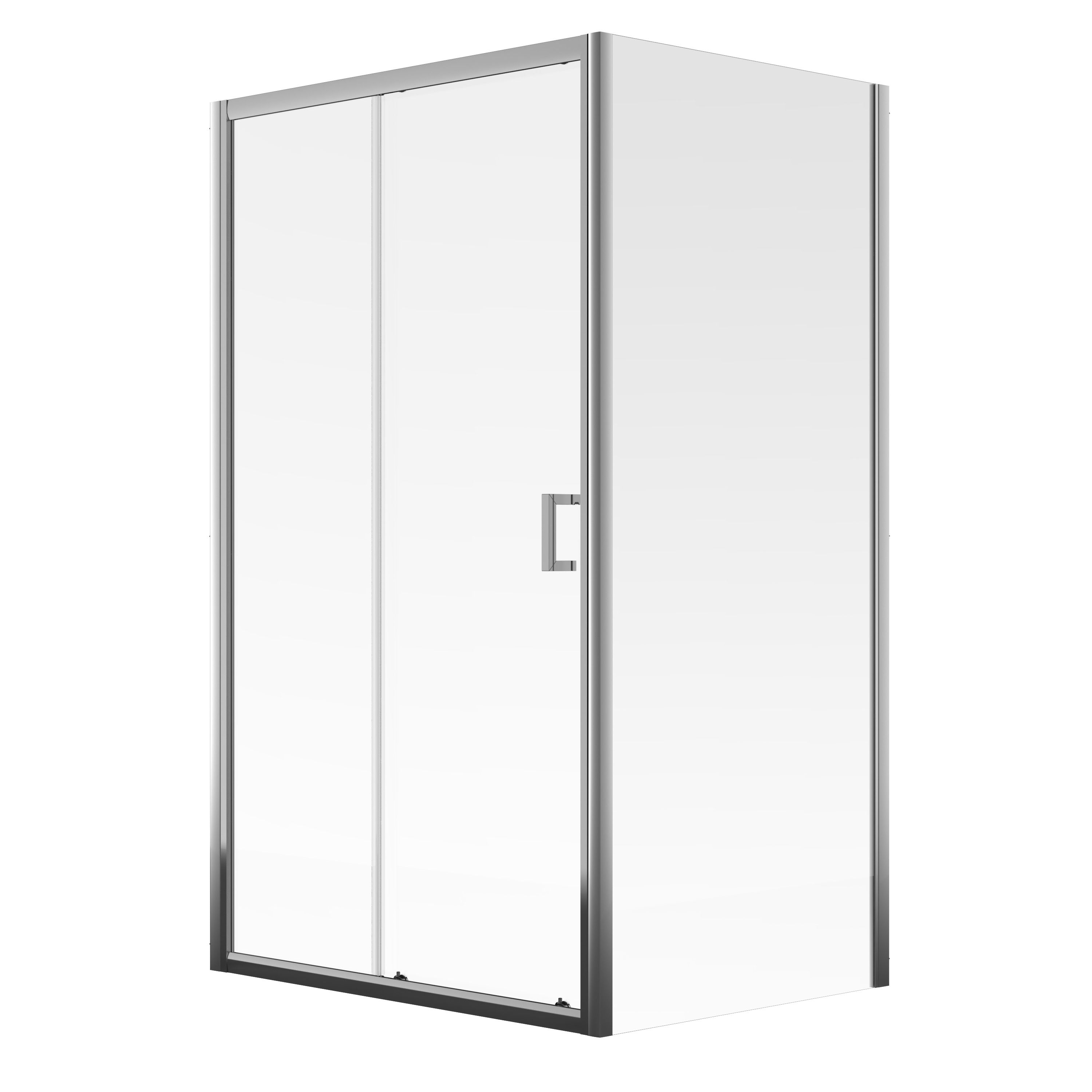 Aqualux Edge 8 Semi-framed Silver effect Clear glass Sliding Shower Door (H)203.5cm (W)170cm