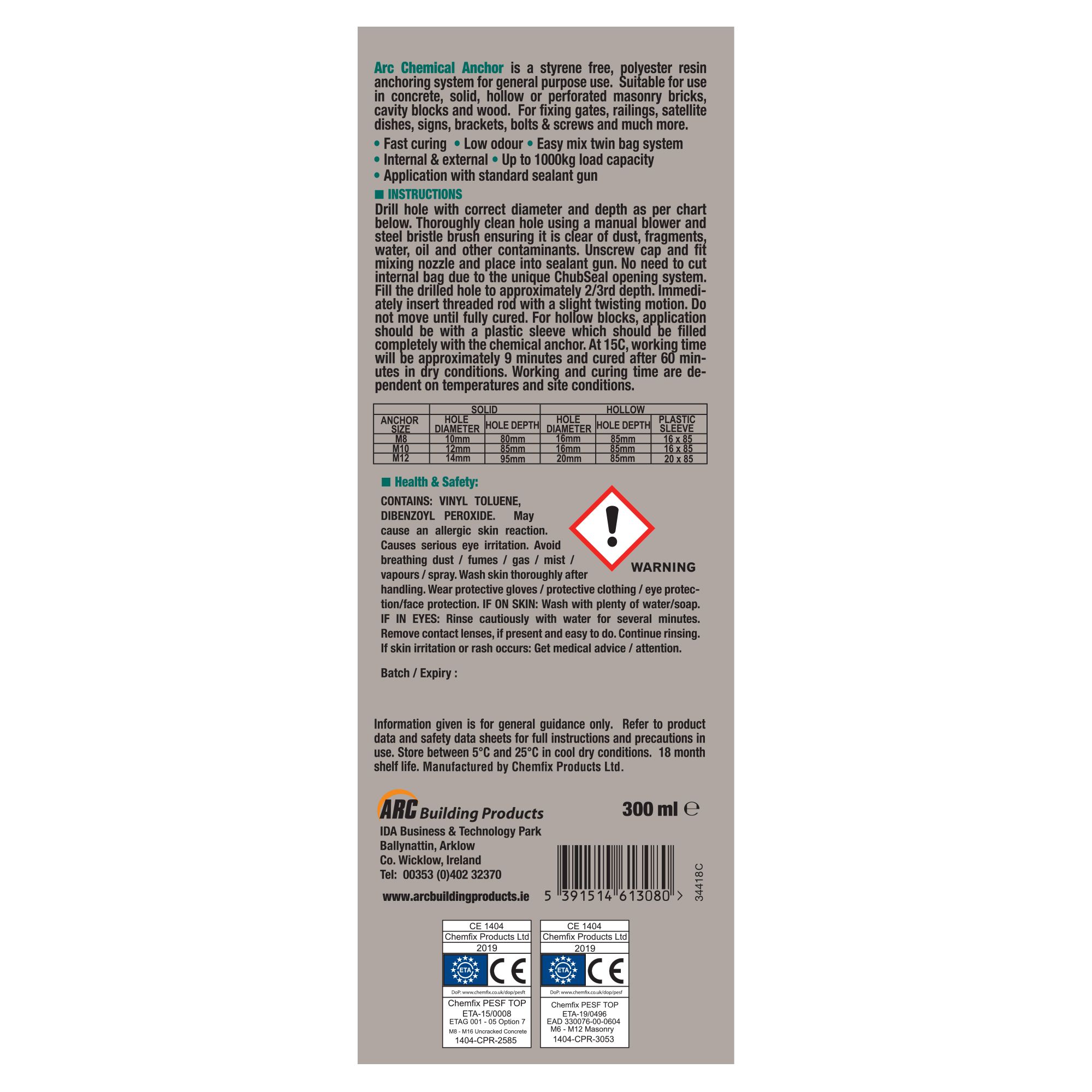 Arc Chemical Anchor Grey Hybrid Adhesive, sealant & filler, 300ml