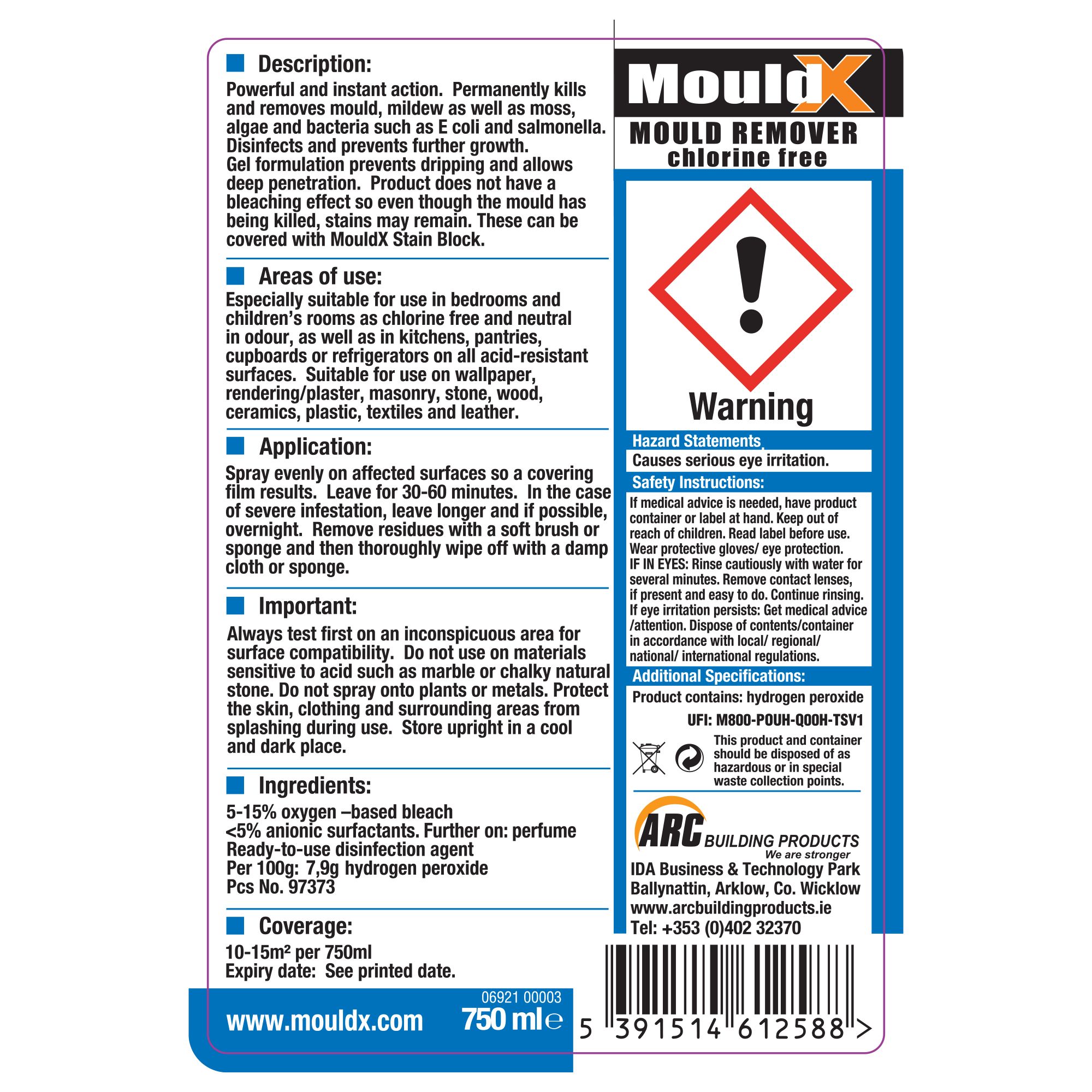 Arc MouldX Liquid Mould & mildew remover, 0.75L Trigger spray bottle