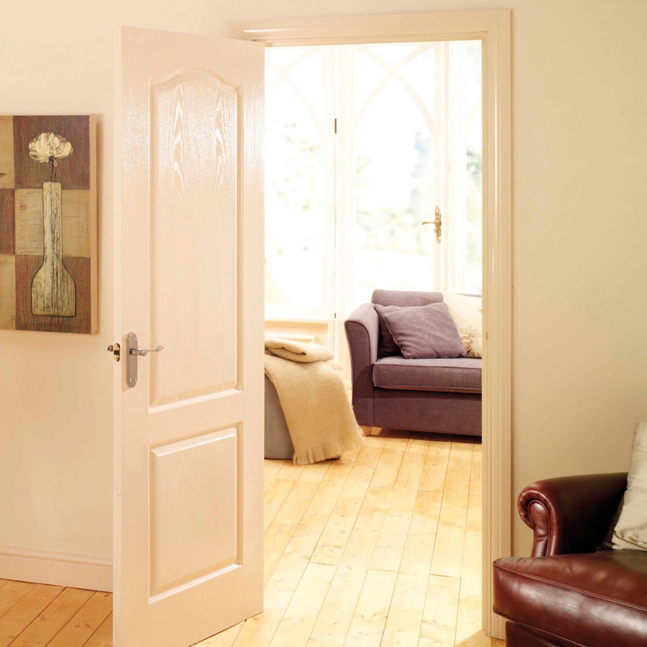 Arch painted 2 panel Unglazed Arched White Woodgrain effect Internal Door, (H)1981mm (W)838mm (T)35mm