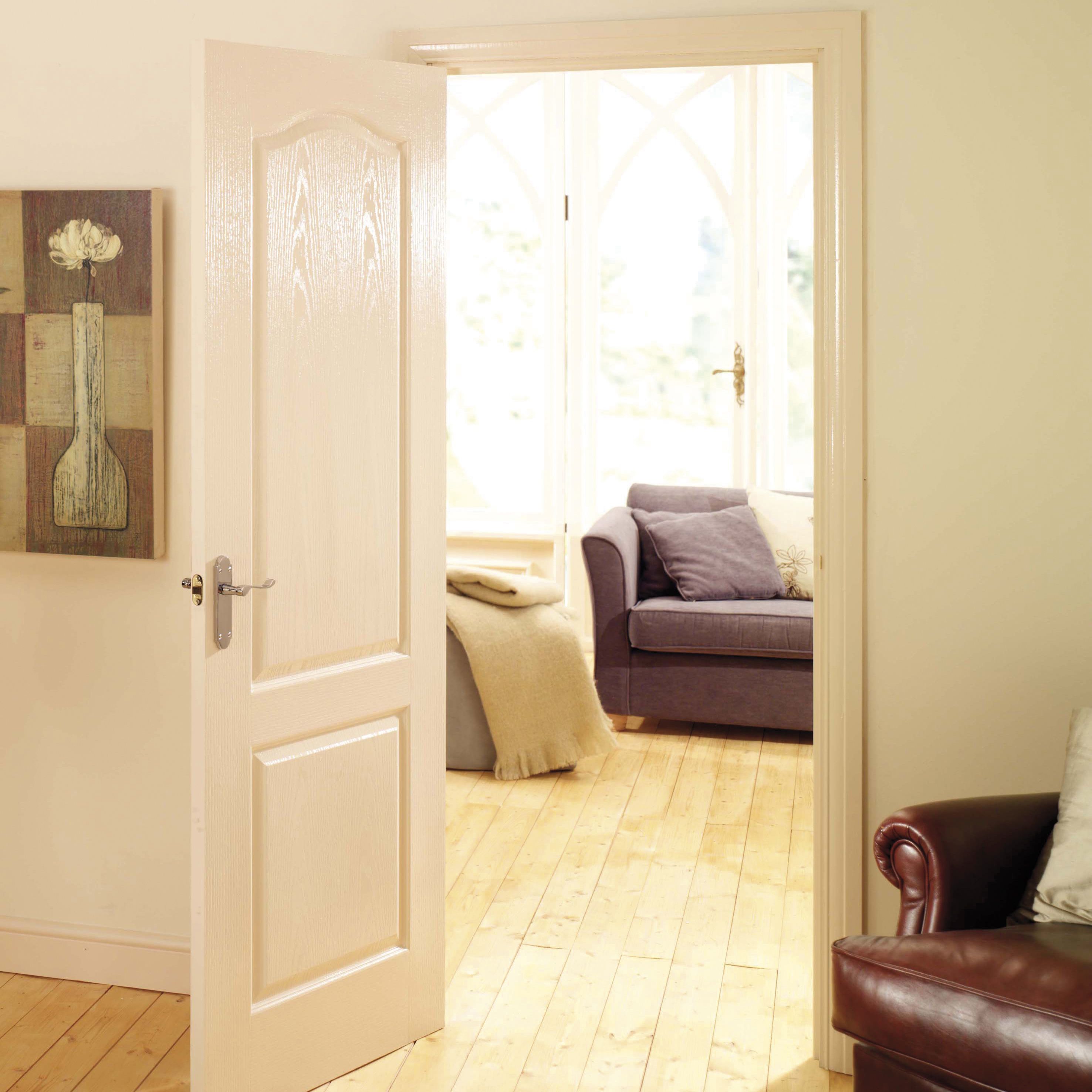 Arched 2 panel Unglazed Arched White Woodgrain effect Internal Door, (H)1981mm (W)838mm (T)35mm