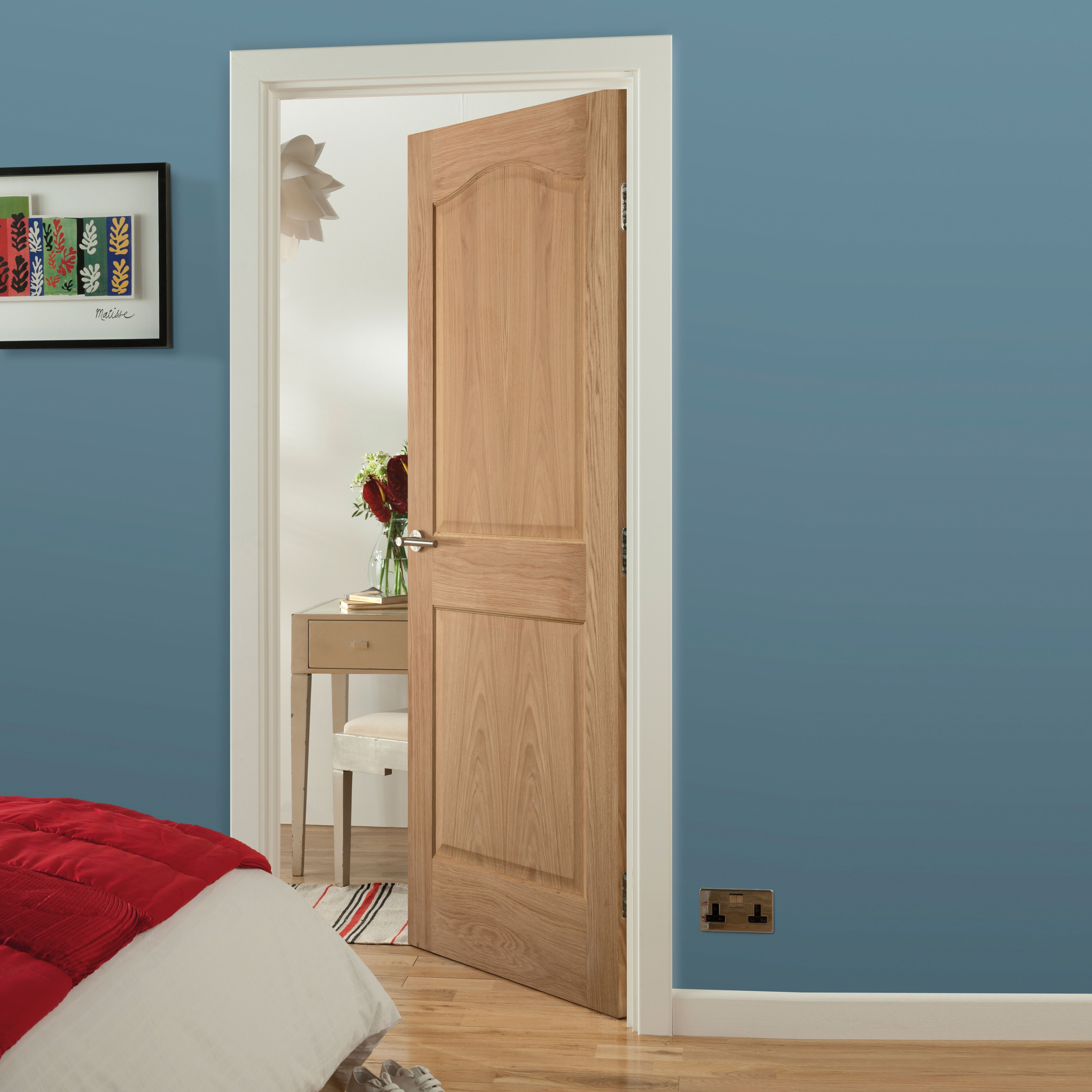 Arched 2 panel Unglazed Oak veneer Internal Door, (H)1981mm (W)610mm (T)35mm