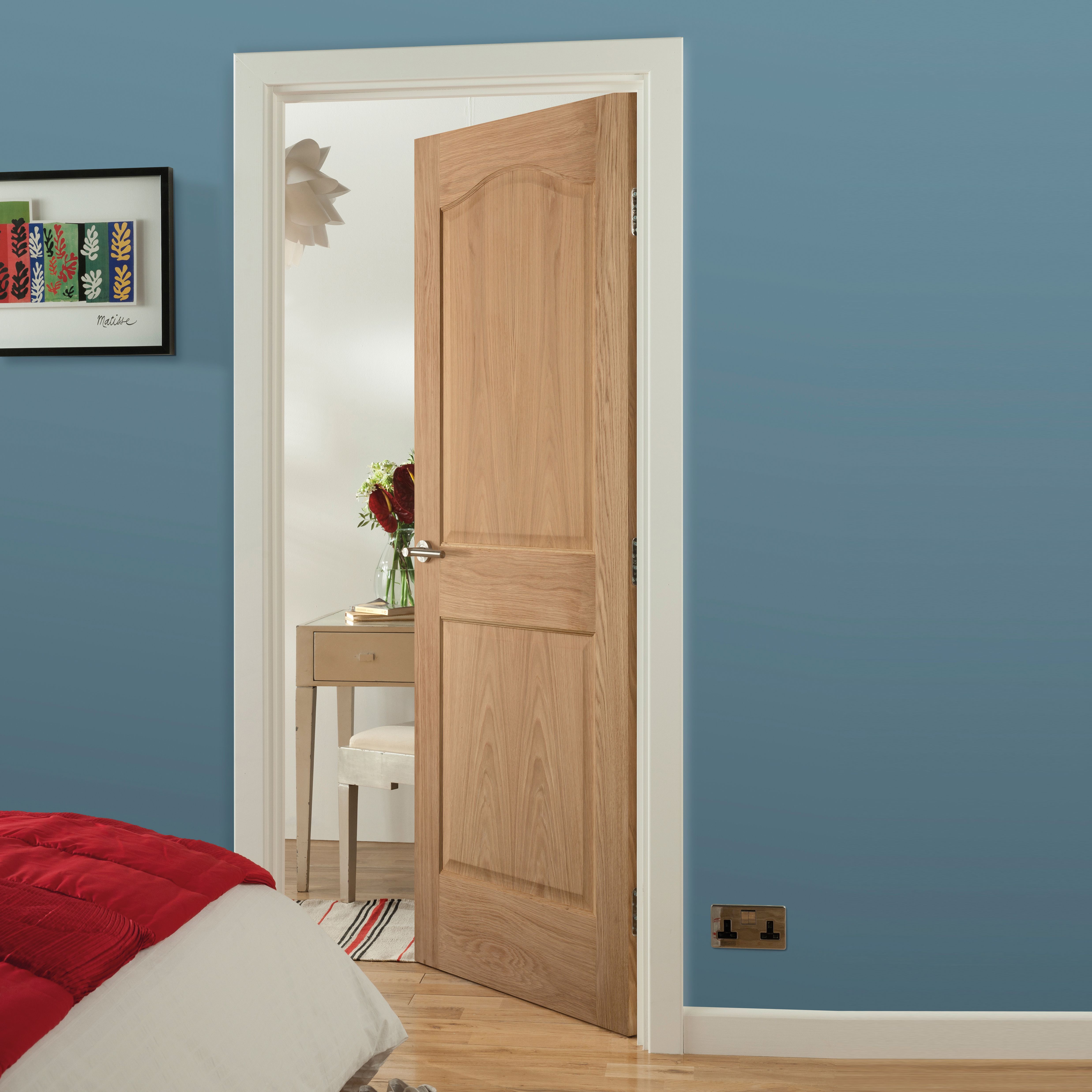 Arched 2 panel Unglazed Oak veneer Internal Door, (H)1981mm (W)762mm (T)35mm