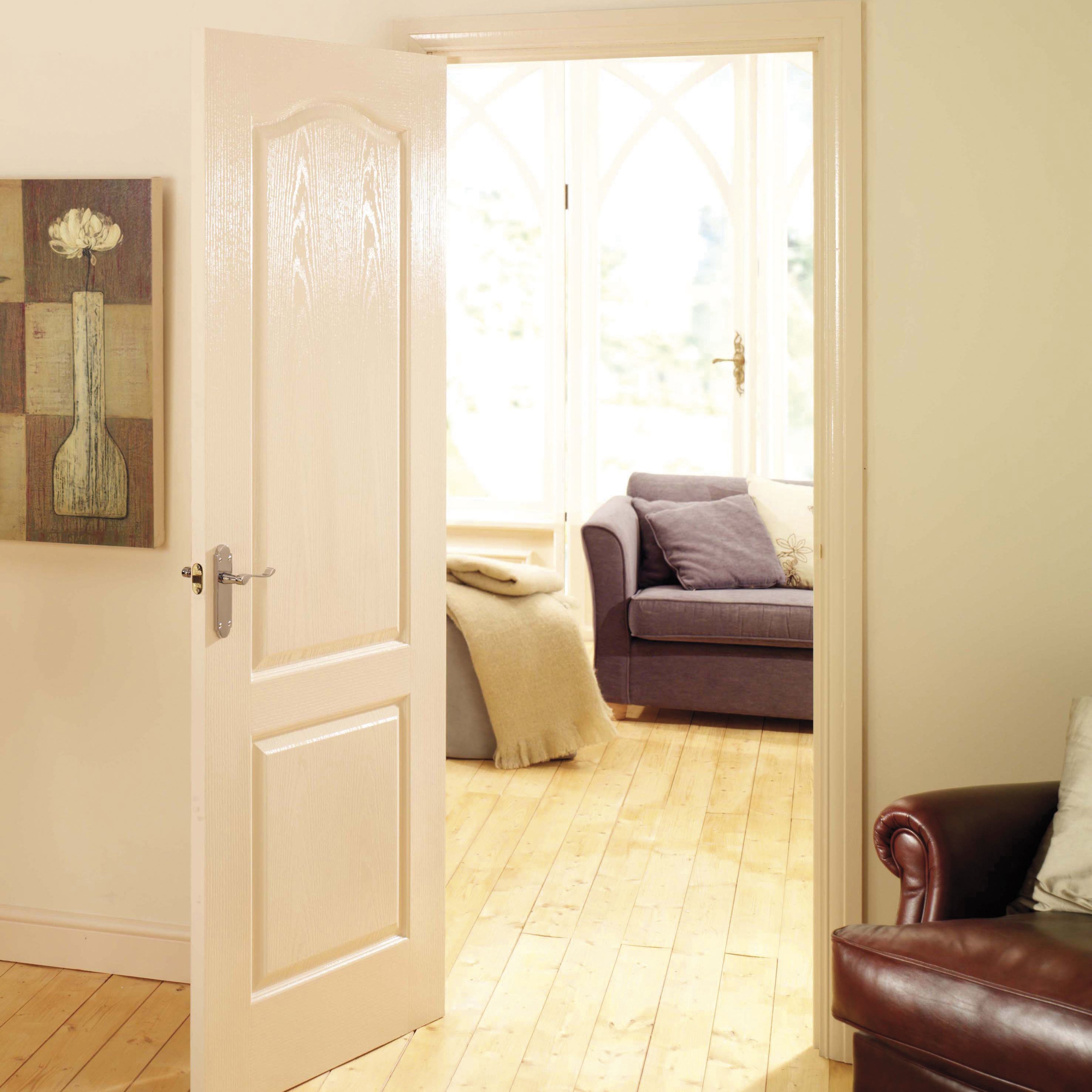 Arched 2 panel Unglazed White Woodgrain effect Internal Door, (H)2040mm (W)626mm (T)40mm