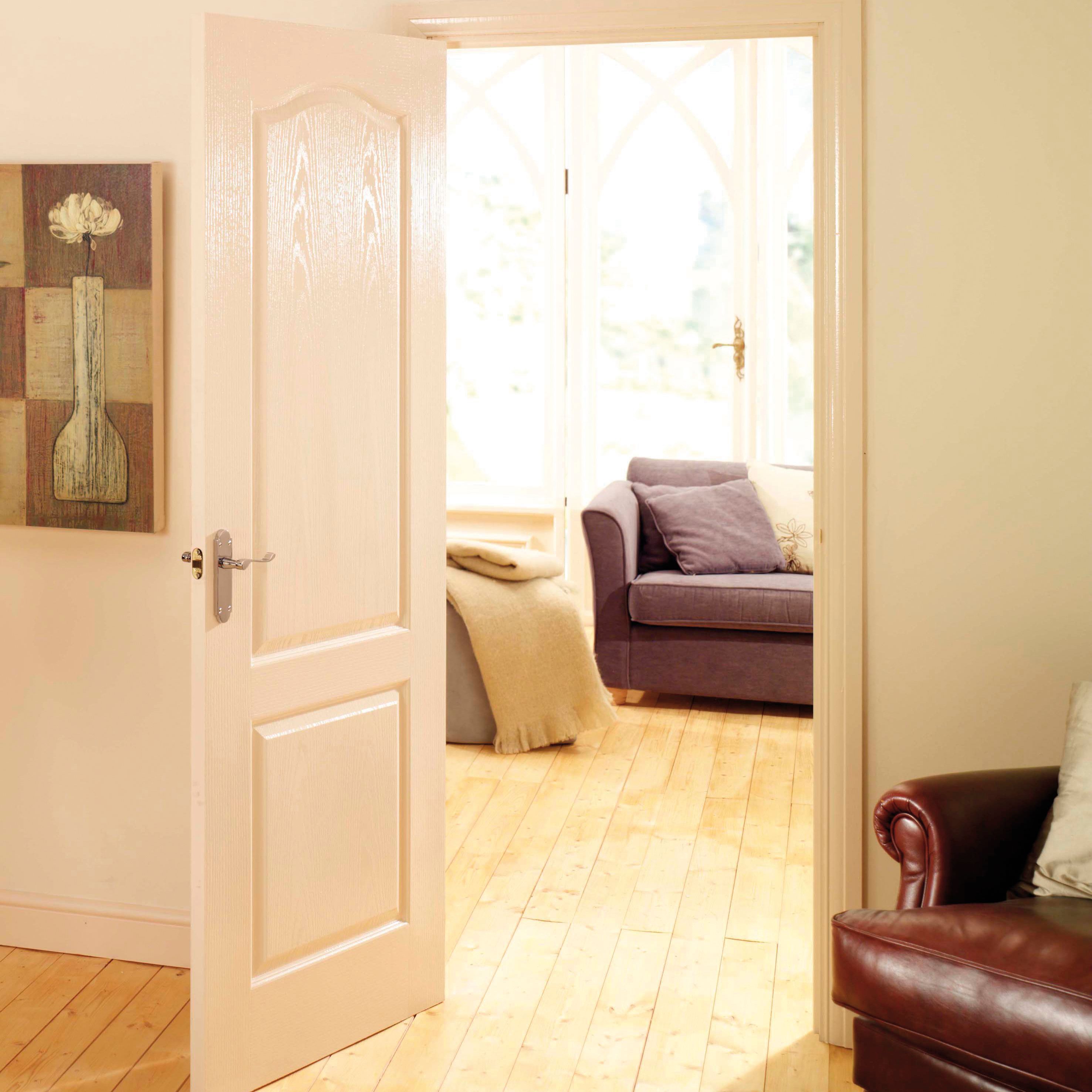 Arched 2 panel Unglazed White Woodgrain effect Internal Door, (H)2040mm (W)926mm (T)40mm