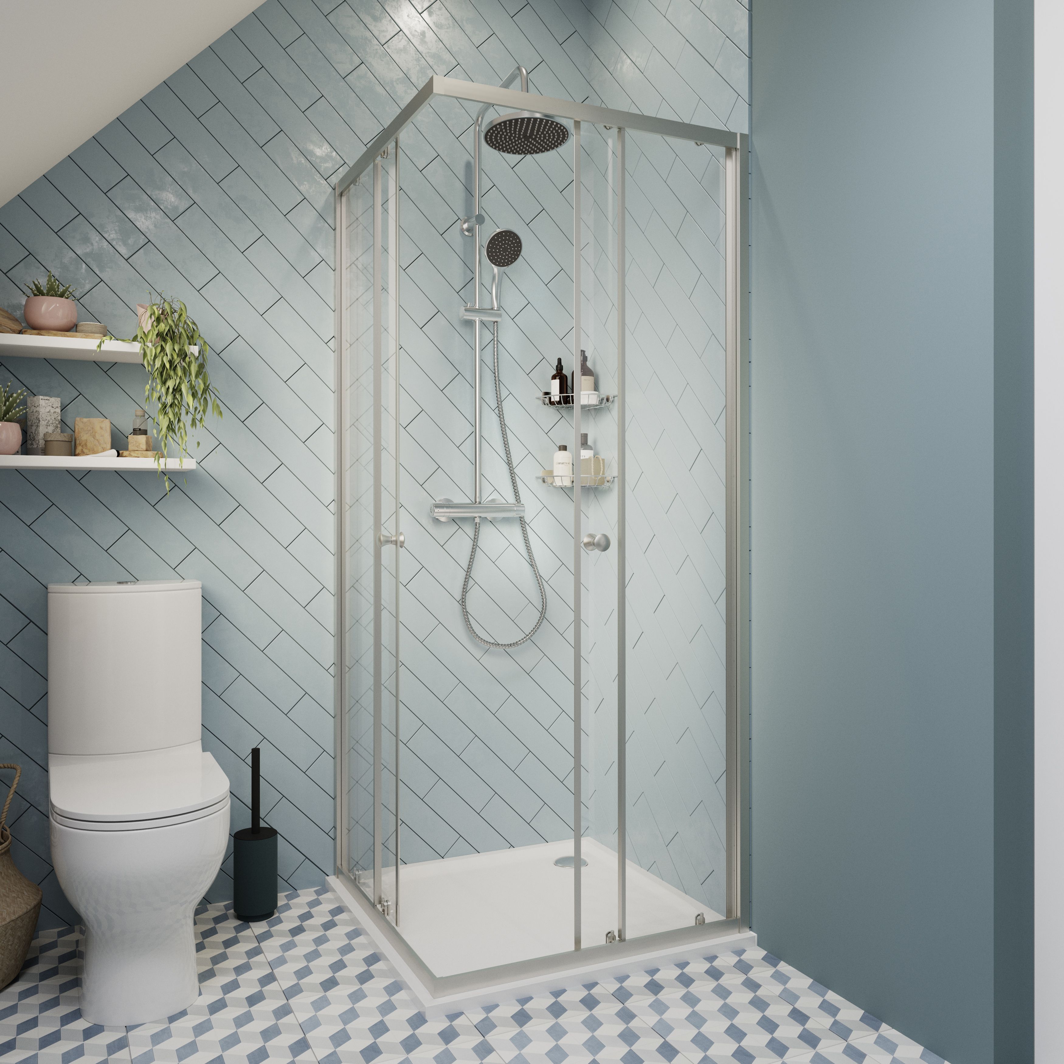 Arkell Framed Clear glass Silver effect Square Shower enclosure - Corner entry double sliding door (W)80cm (D)80cm