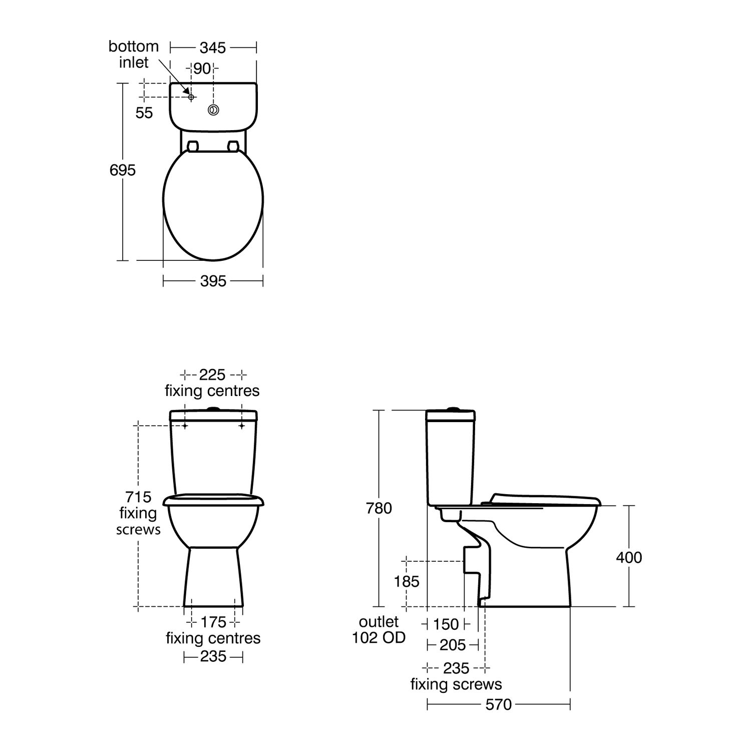 Armitage Shanks Sandringham 21 Smooth White Close-coupled Toilet set with Soft close seat