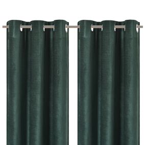 Arntzen Dark green Plain woven Lined Eyelet Curtain (W)167cm (L)228cm, Pair