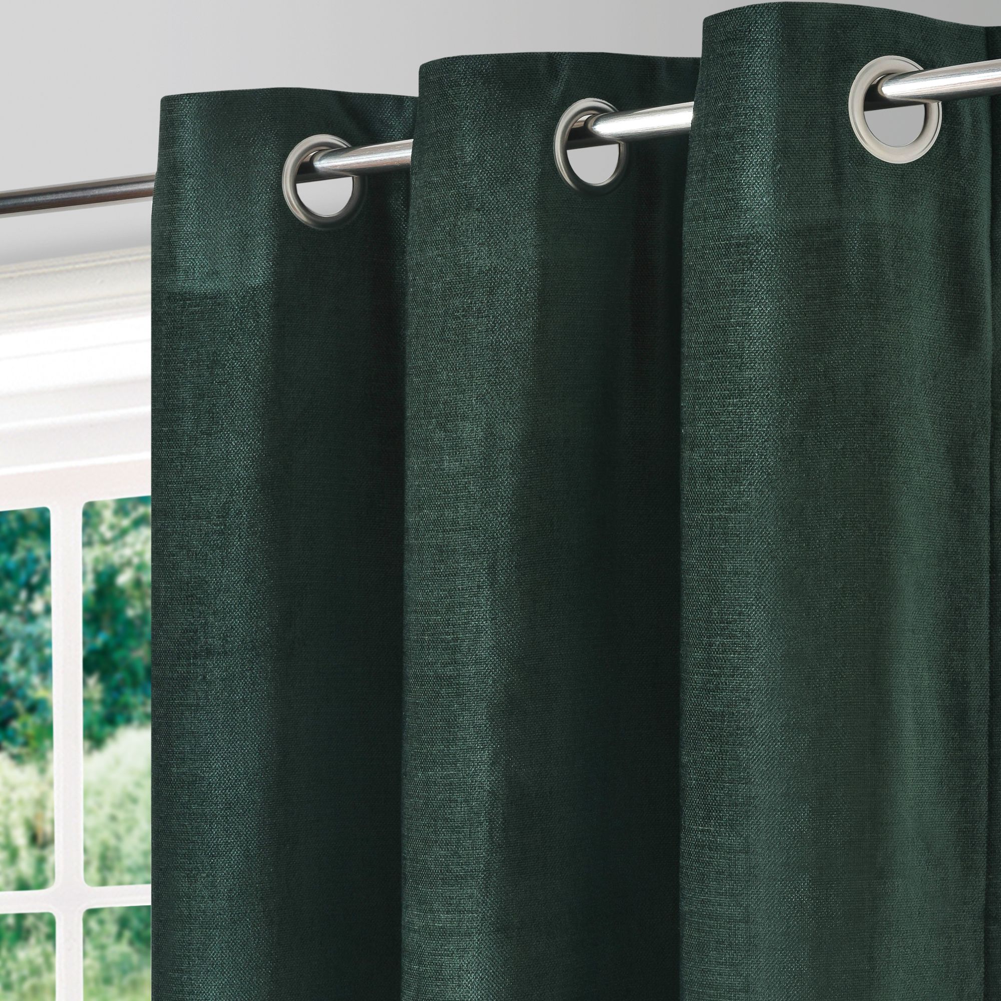 Arntzen Dark green Plain woven Lined Eyelet Curtain (W)228cm (L)228cm, Pair