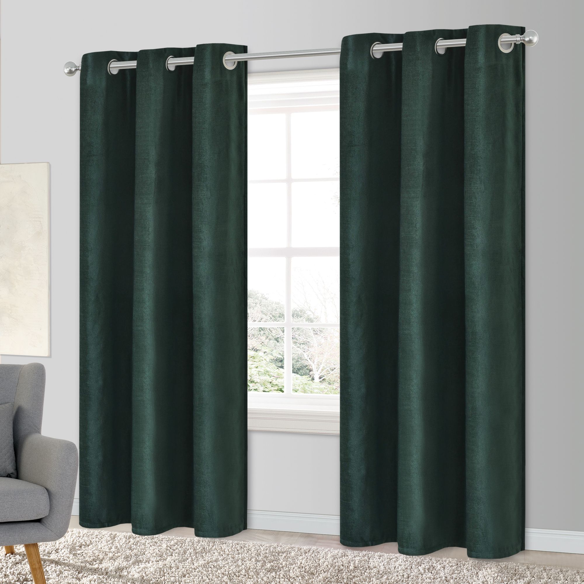 Arntzen Dark green Plain woven Lined Eyelet Curtain (W)228cm (L)228cm, Pair