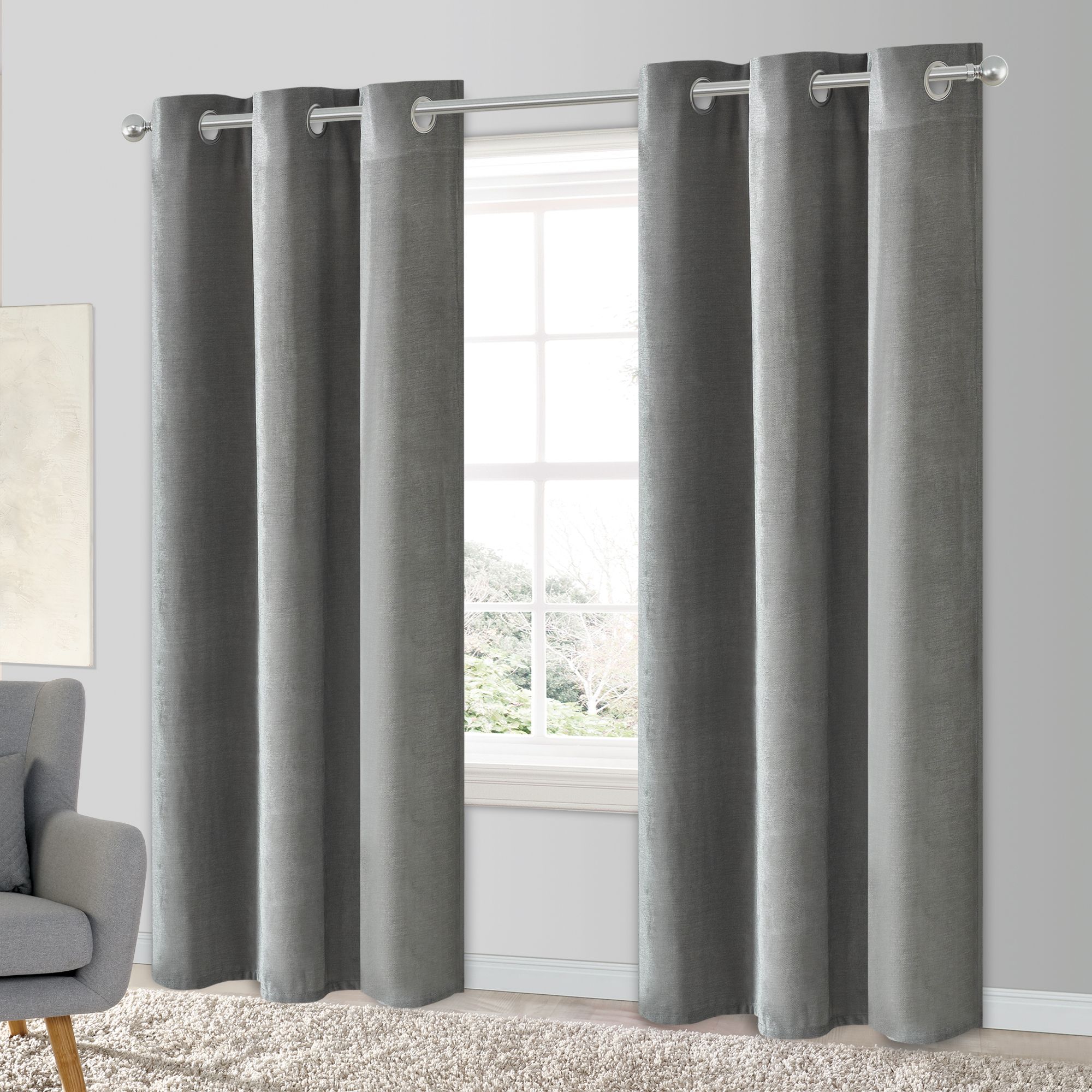Arntzen Grey Plain woven Lined Eyelet Curtain (W)117cm (L)137cm, Pair