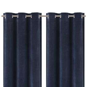 Arntzen Navy Plain woven Lined Eyelet Curtain (W)167cm (L)183cm, Pair