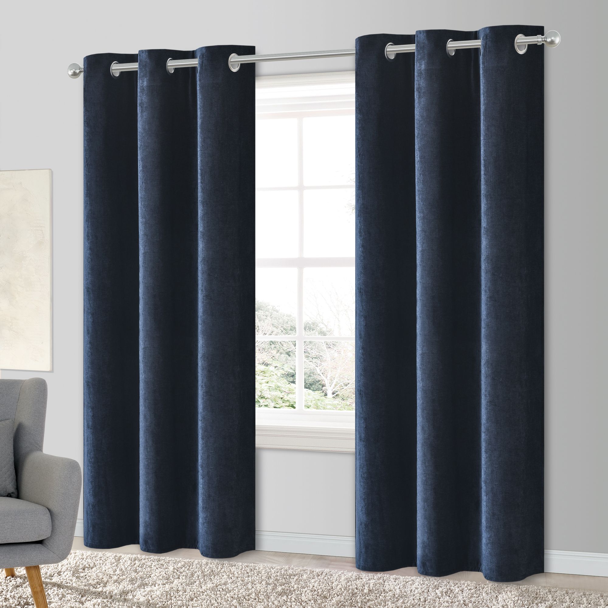 Arntzen Navy Plain woven Lined Eyelet Curtain (W)228cm (L)228cm, Pair