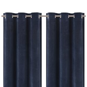 Arntzen Navy Plain woven Lined Eyelet Curtain (W)228cm (L)228cm, Pair
