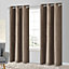 Arntzen Taupe Plain woven Lined Eyelet Curtain (W)117cm (L)137cm, Pair