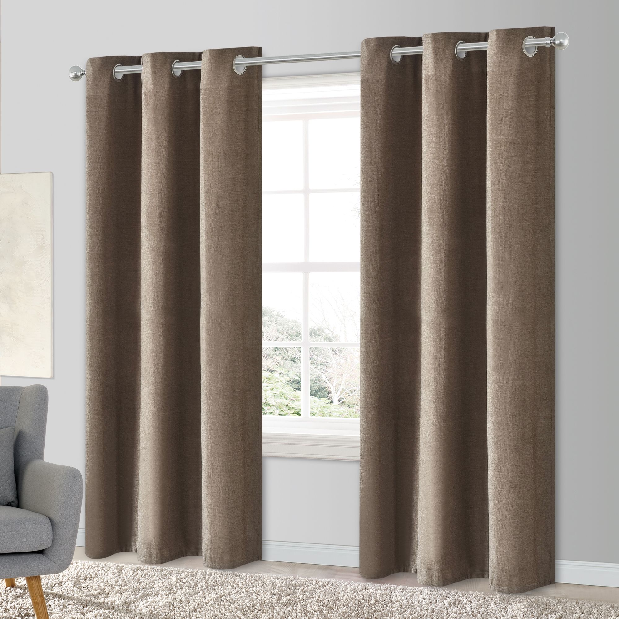 Arntzen Taupe Plain woven Lined Eyelet Curtain (W)228cm (L)228cm, Pair