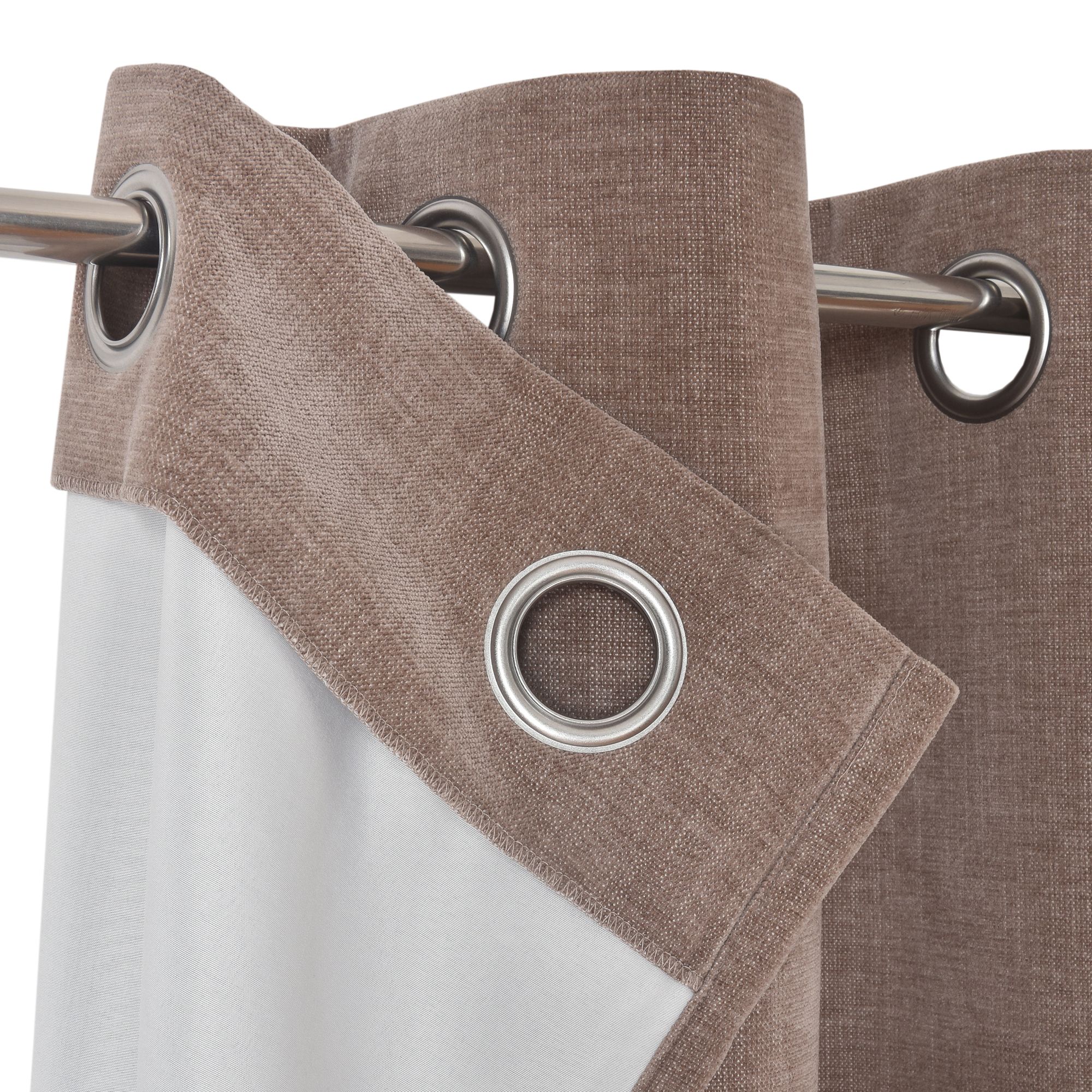Arntzen Taupe Plain woven Lined Eyelet Curtain (W)228cm (L)228cm, Pair