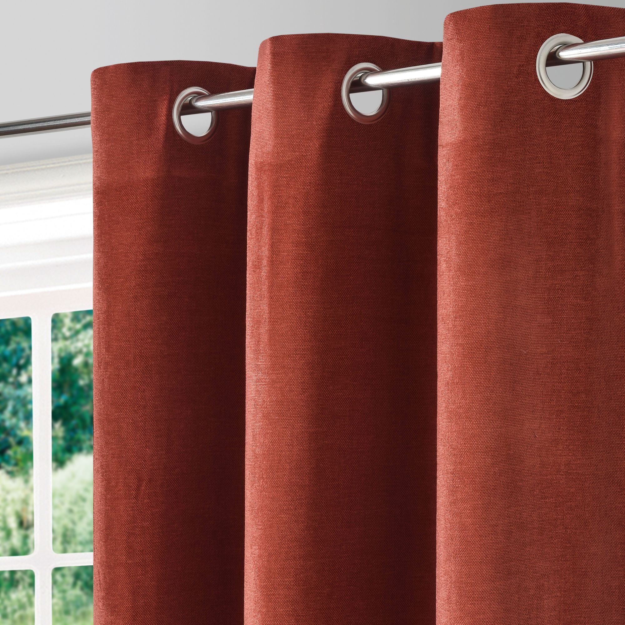 Arntzen Terracotta Plain woven Lined Eyelet Curtain (W)167cm (L)228cm, Pair
