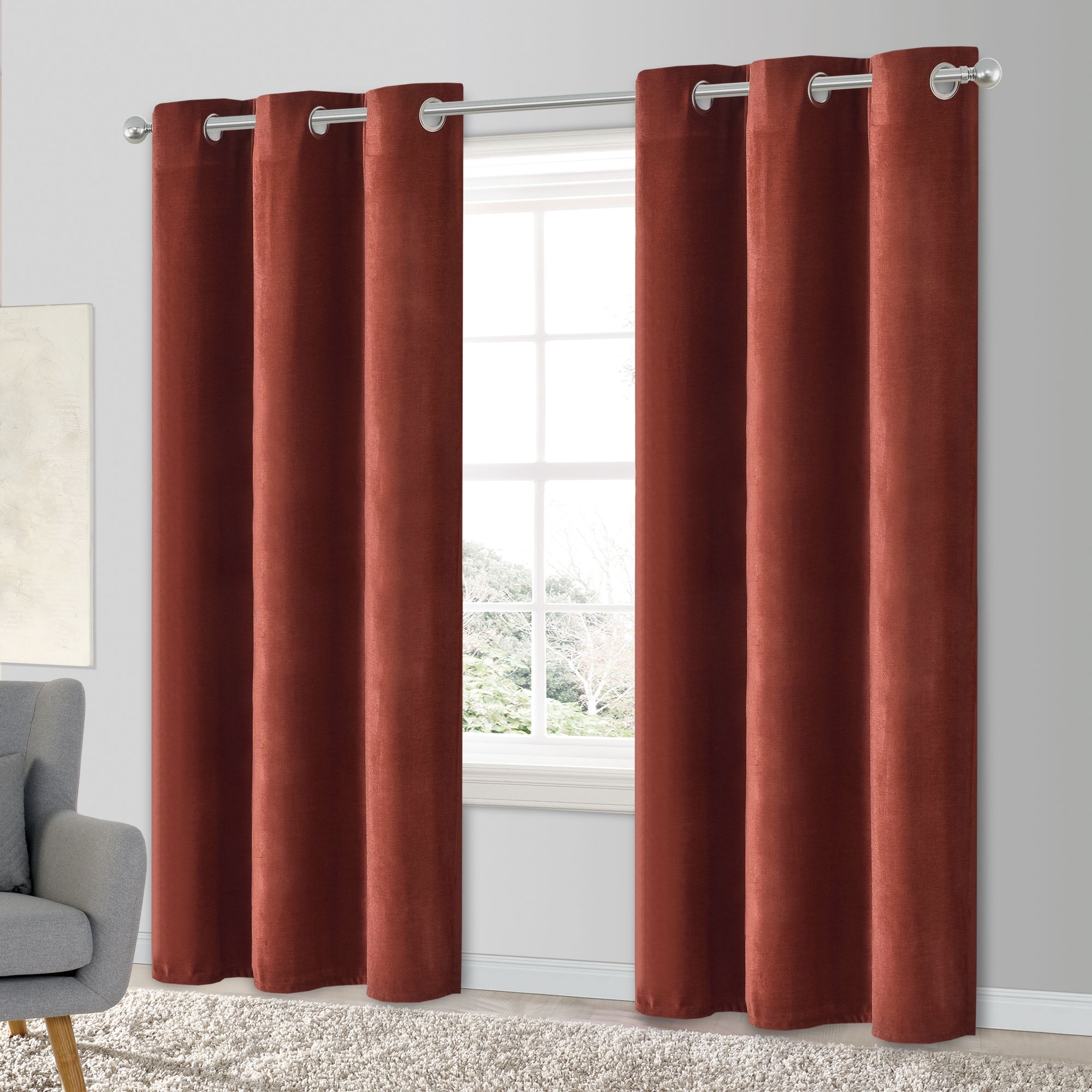 Arntzen Terracotta Plain woven Lined Eyelet Curtain (W)167cm (L)228cm, Pair