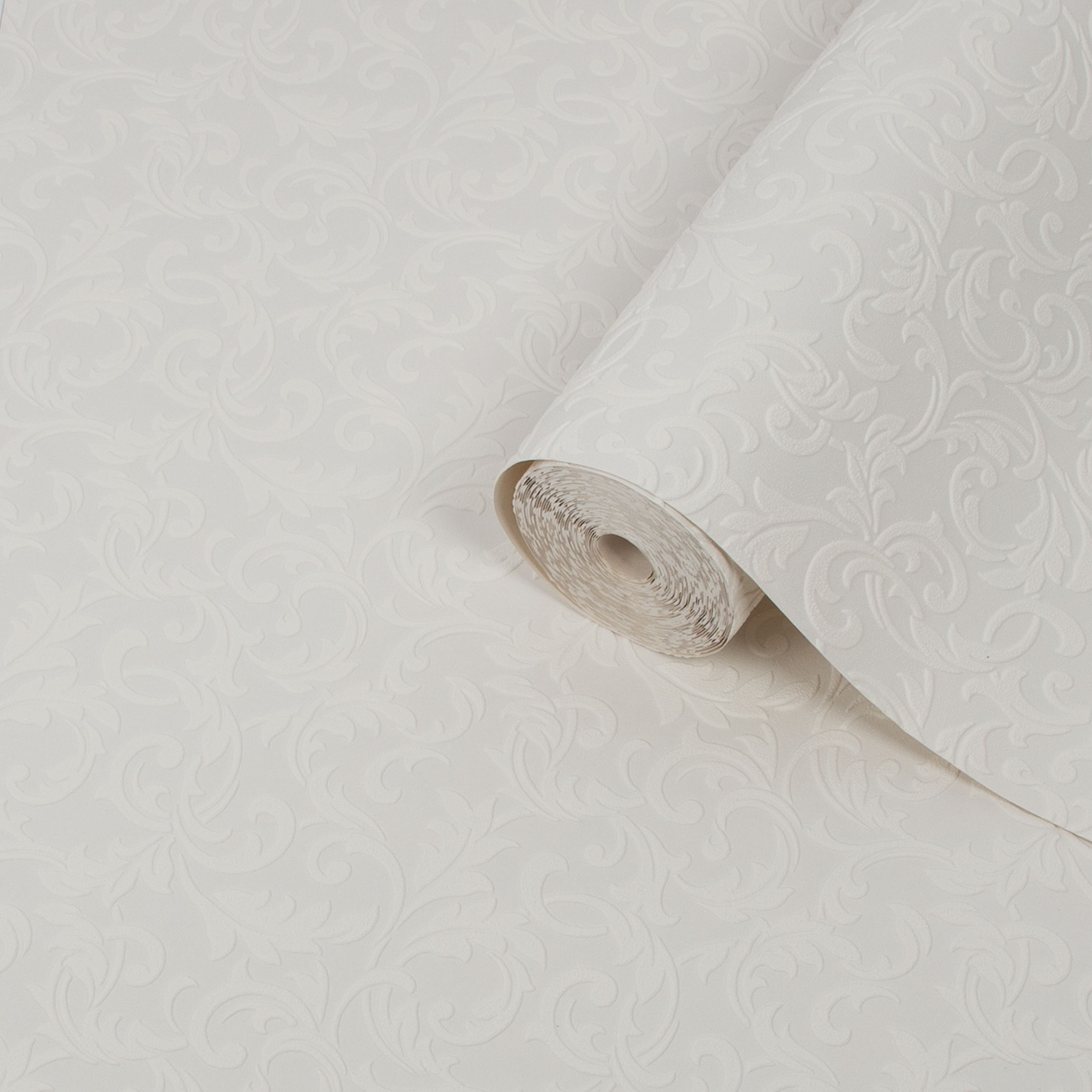 Aroa White Scroll Textured Wallpaper