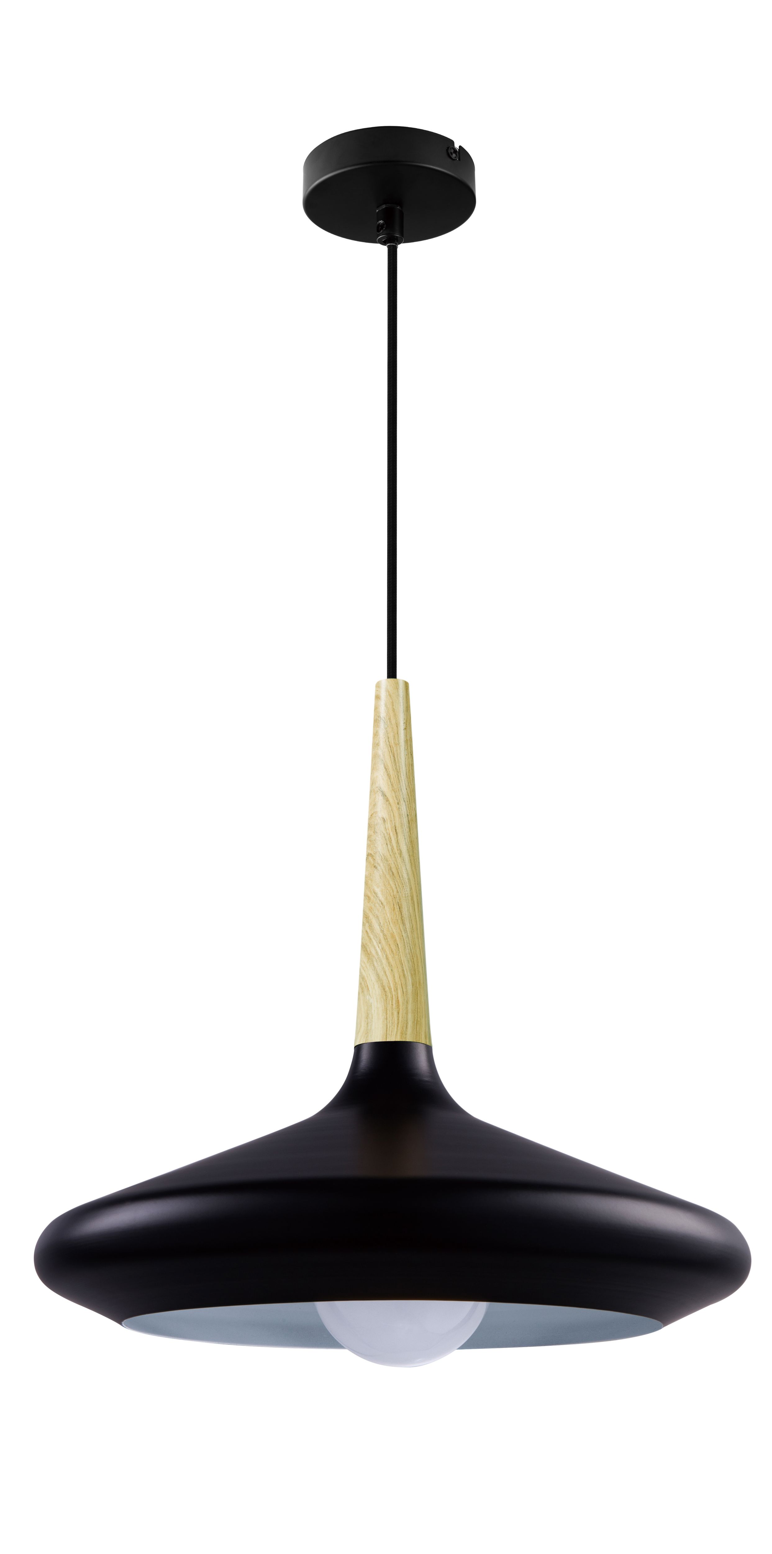 Arraqis Matt Black Wood effect Pendant ceiling light, (Dia)360mm