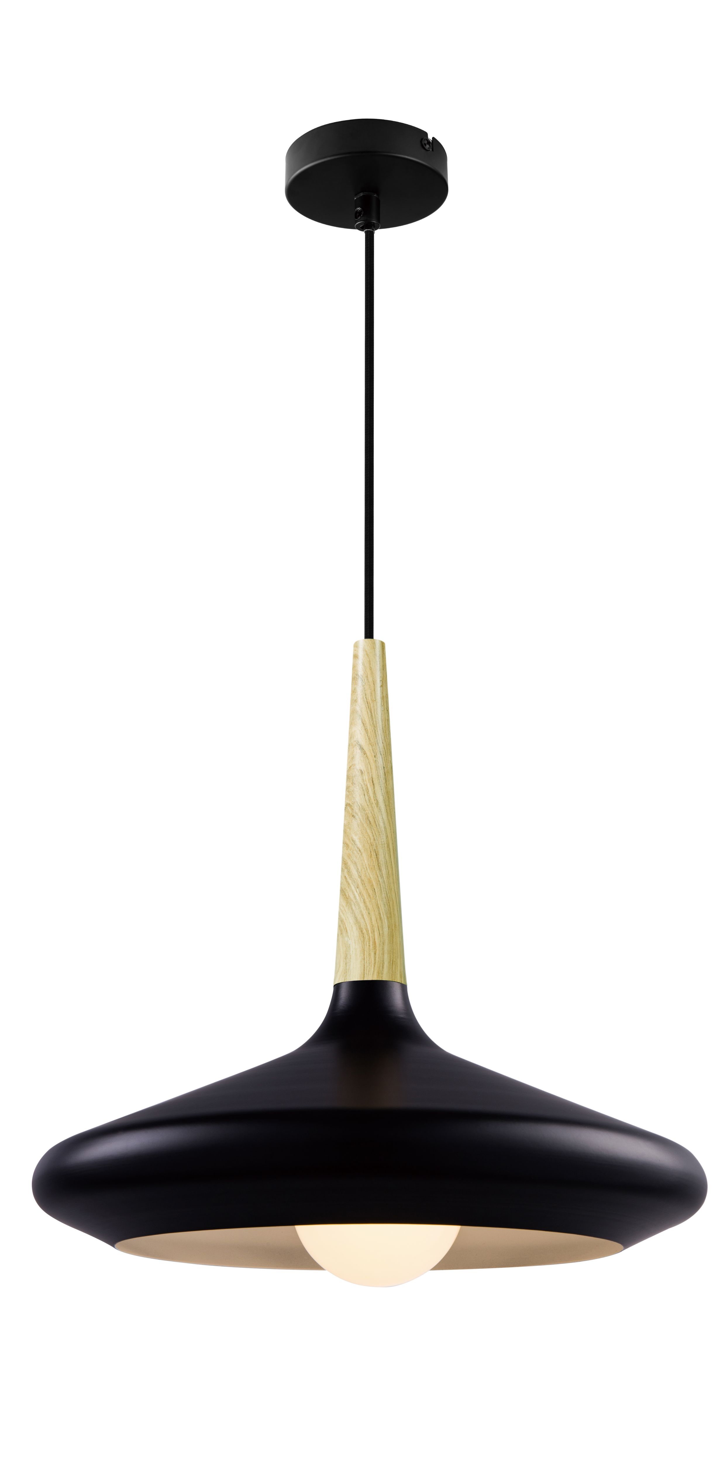 Arraqis Matt Black Wood effect Pendant ceiling light, (Dia)360mm