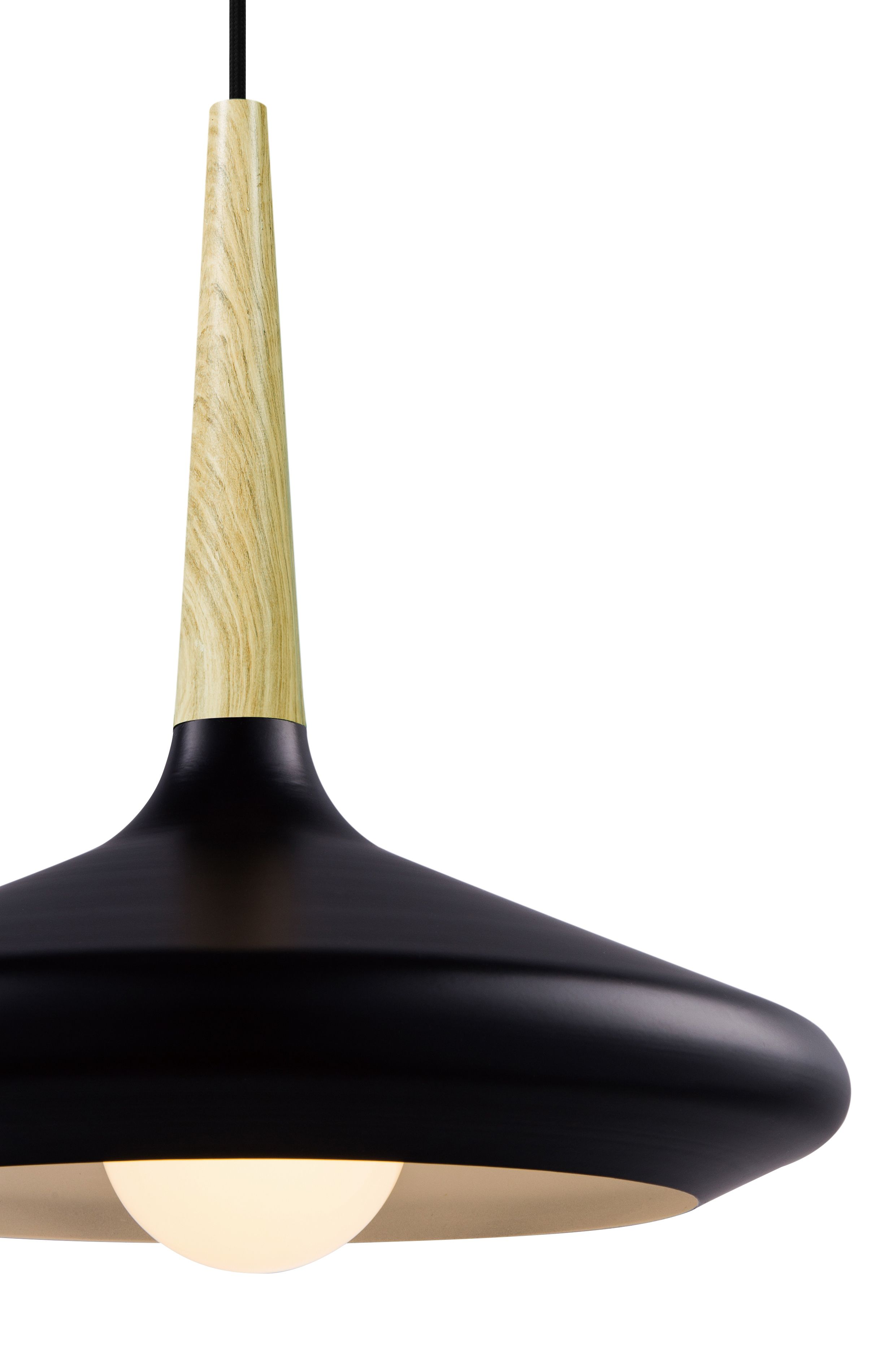 Arraqis Matt Black Wood effect Pendant ceiling light, (Dia)360mm