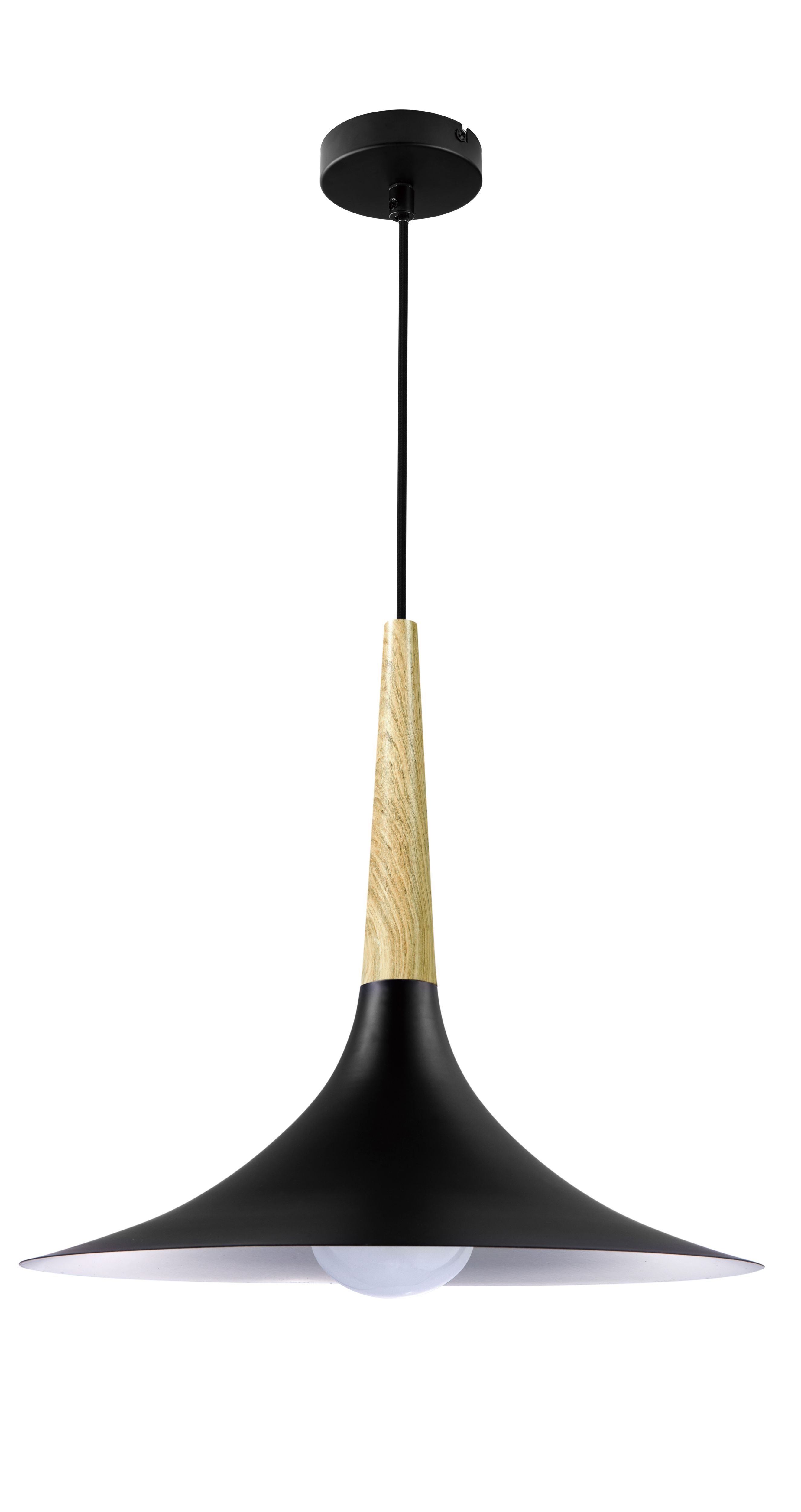 Arraqis Matt Black Wood effect Pendant ceiling light, (Dia)380mm