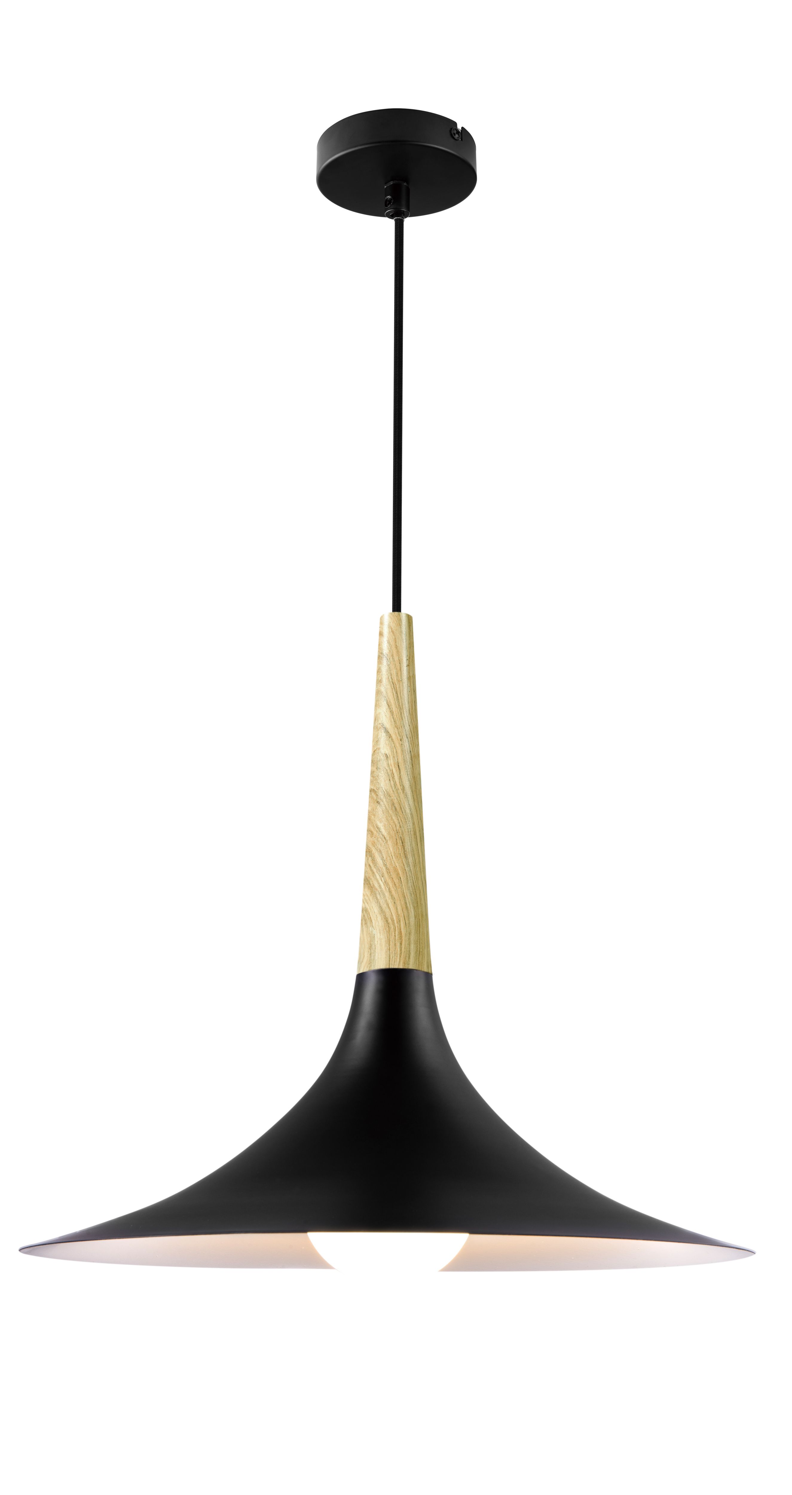Arraqis Matt Black Wood effect Pendant ceiling light, (Dia)380mm
