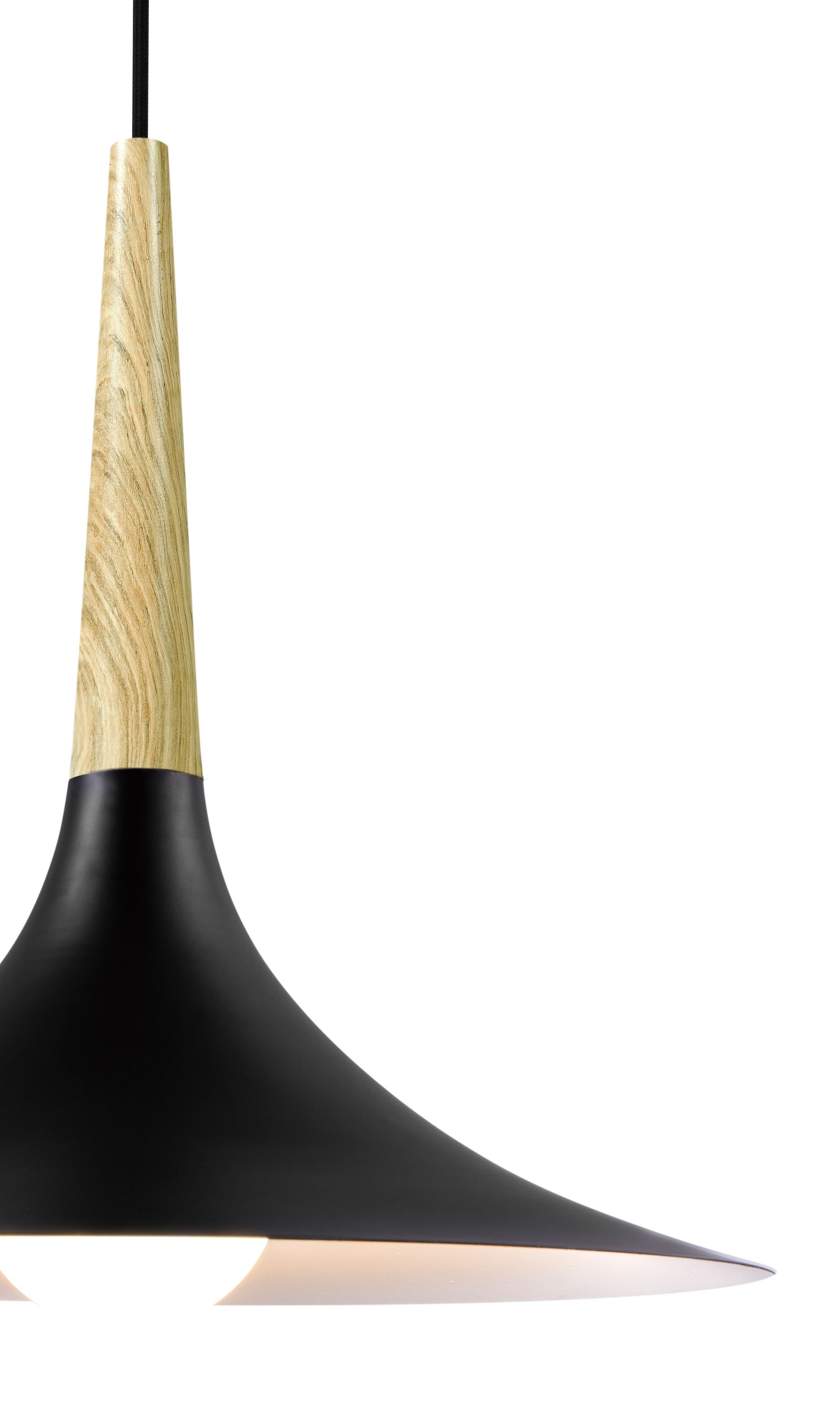 Arraqis Matt Black Wood effect Pendant ceiling light, (Dia)380mm