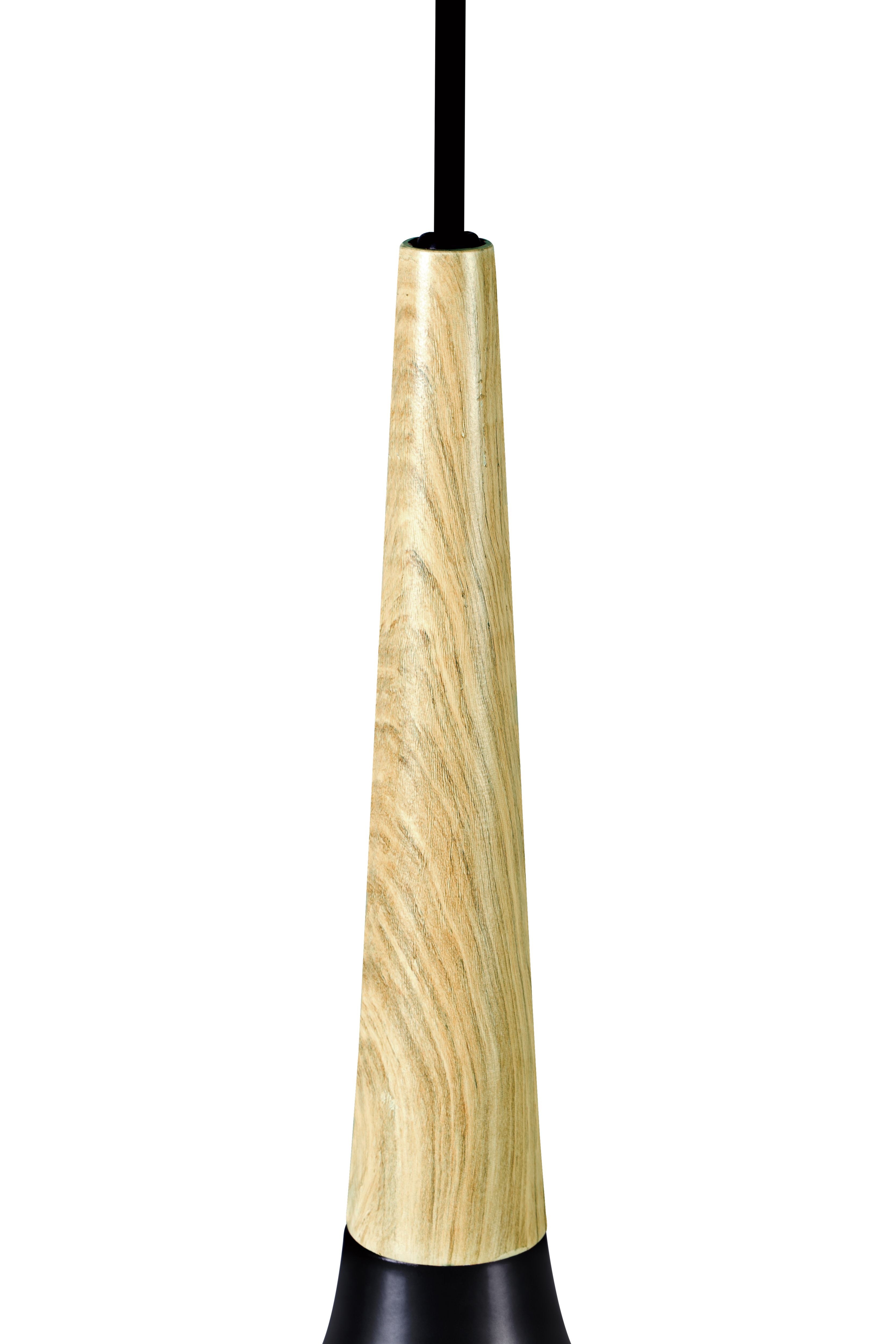 Arraqis Matt Black Wood effect Pendant ceiling light, (Dia)380mm