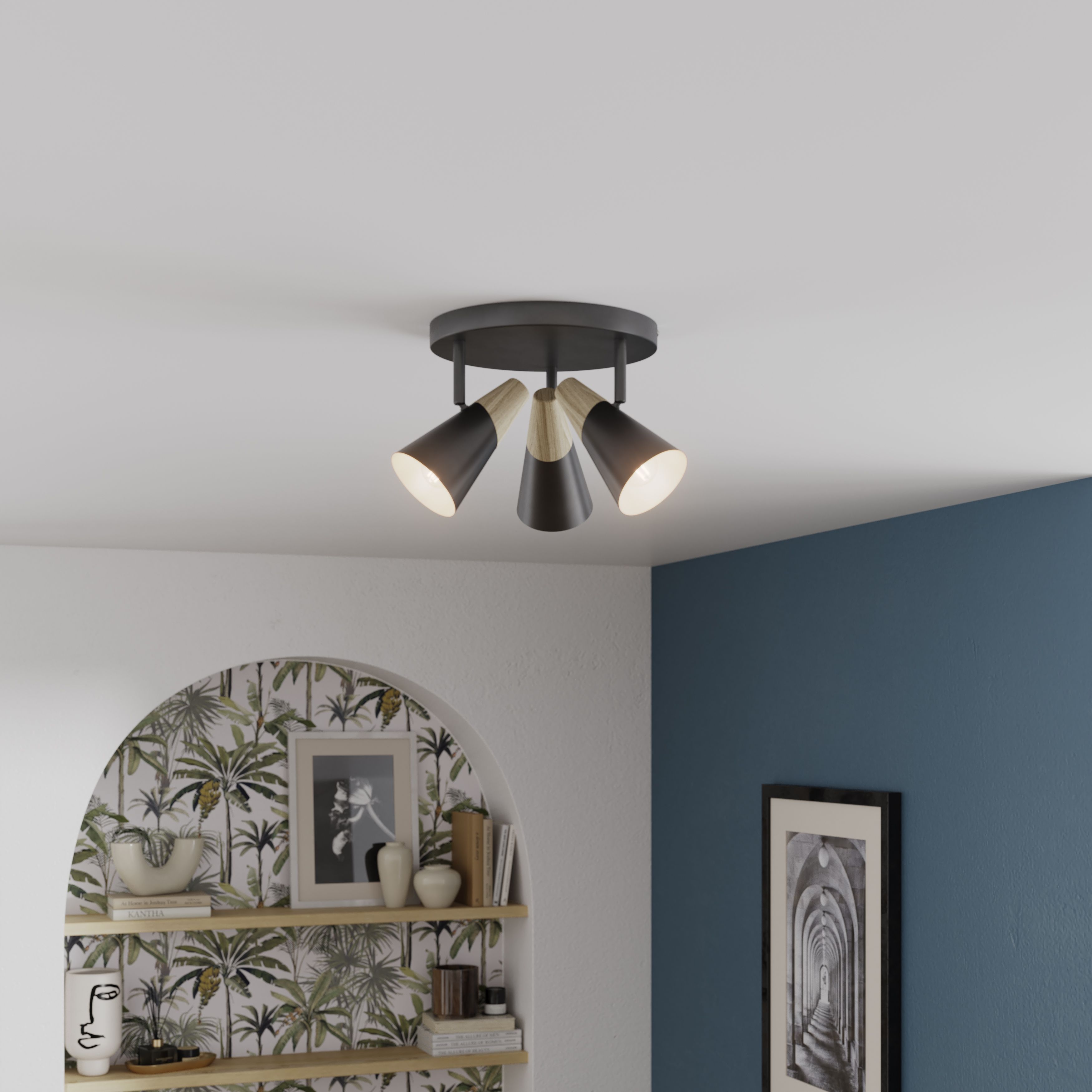 Arraqis Plate Matt Black 3 Light Spotlight